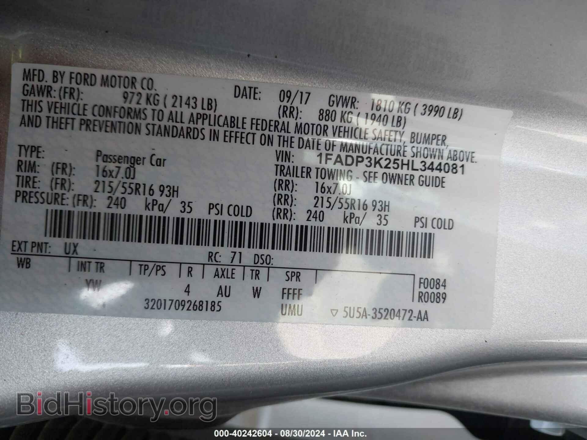 2017 FORD FOCUS - VIN: 1FADP3K25HL344081 - Фото 9