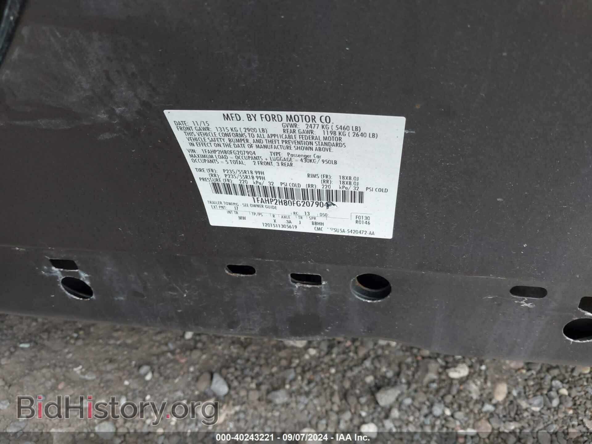 2015 FORD TAURUS - VIN: 1FAHP2H80FG207904 - Фото 9