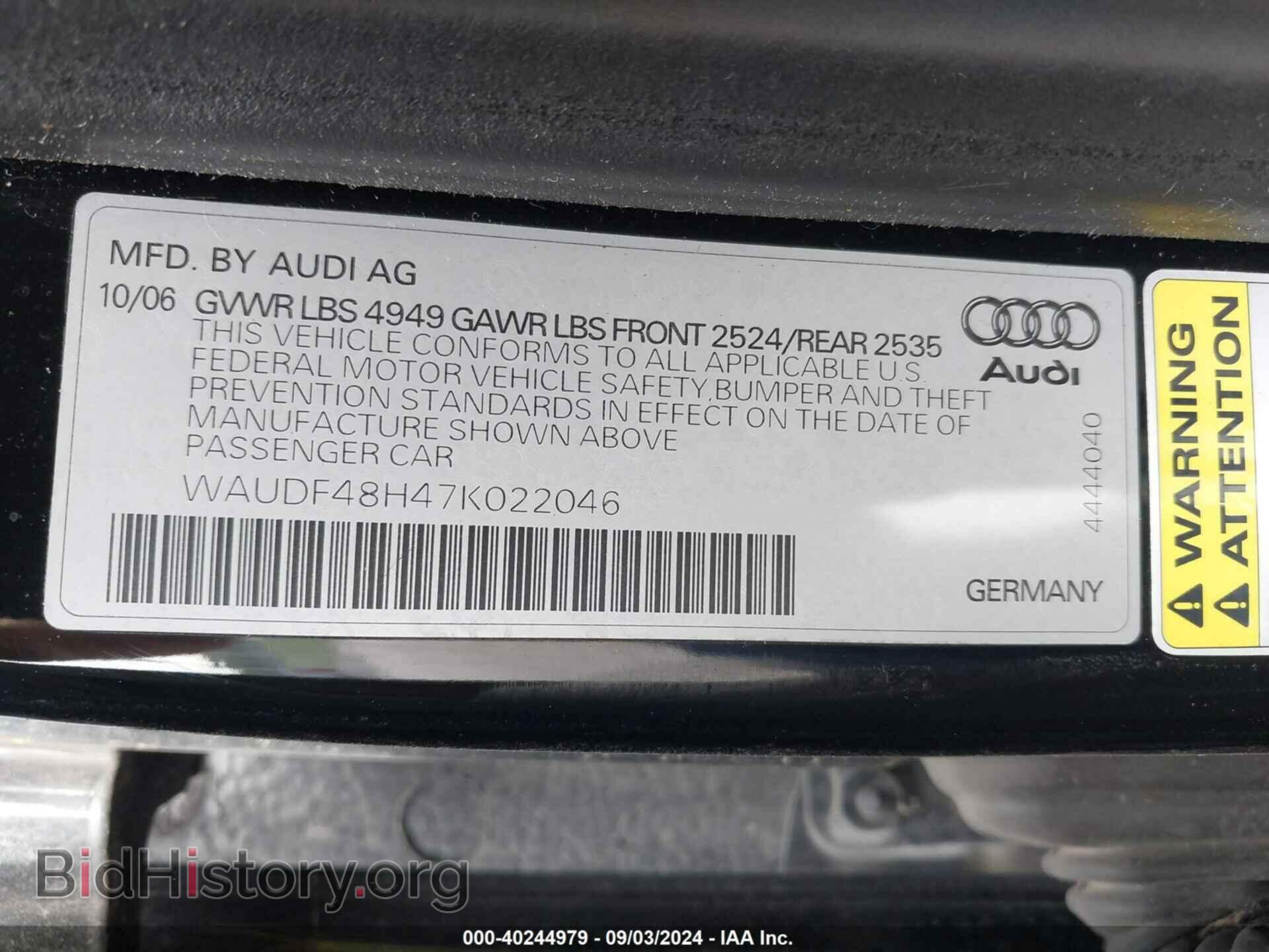 2007 AUDI A4 - VIN: WAUDF48H47K022046 - Фото 9
