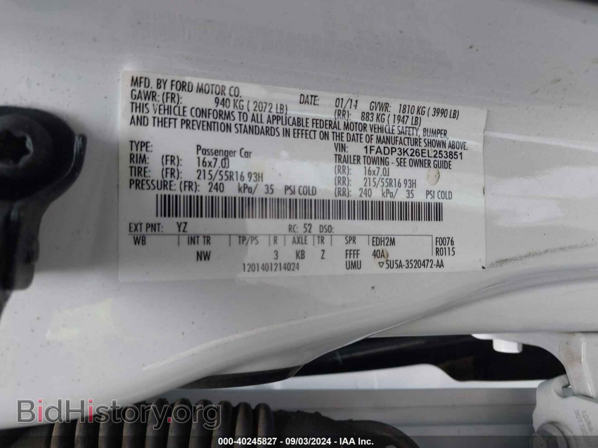 2014 FORD FOCUS - VIN: 1FADP3K26EL253851 - Фото 9