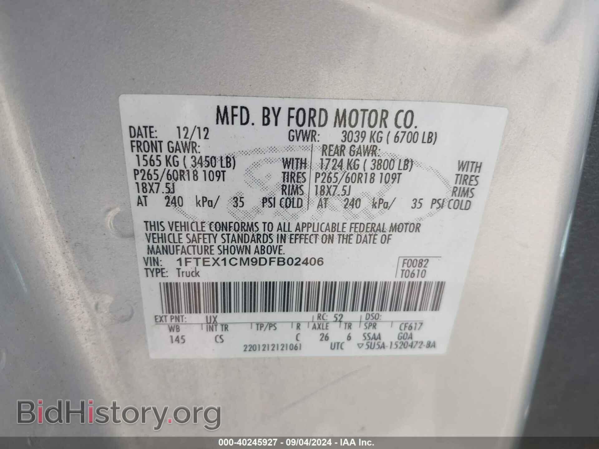 2013 FORD F-150 - VIN: 1FTEX1CM9DFB02406 - Фото 9