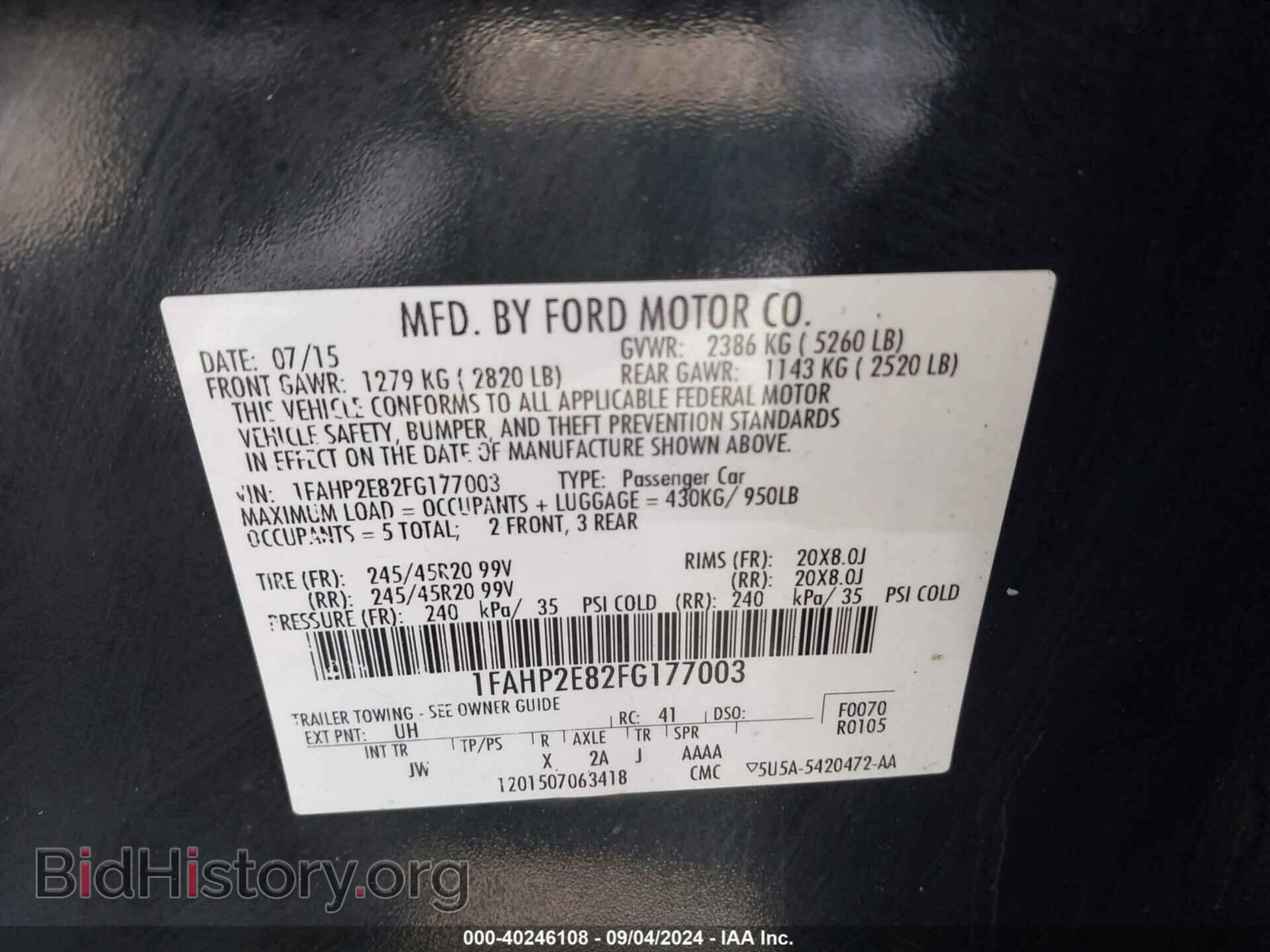 2015 FORD TAURUS - VIN: 1FAHP2E82FG177003 - Photo 9