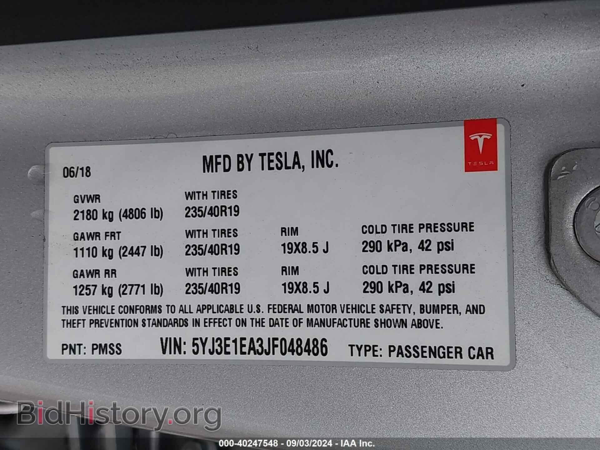 2018 TESLA MODEL 3 - VIN: 5YJ3E1EA3JF048486 - Photo 9