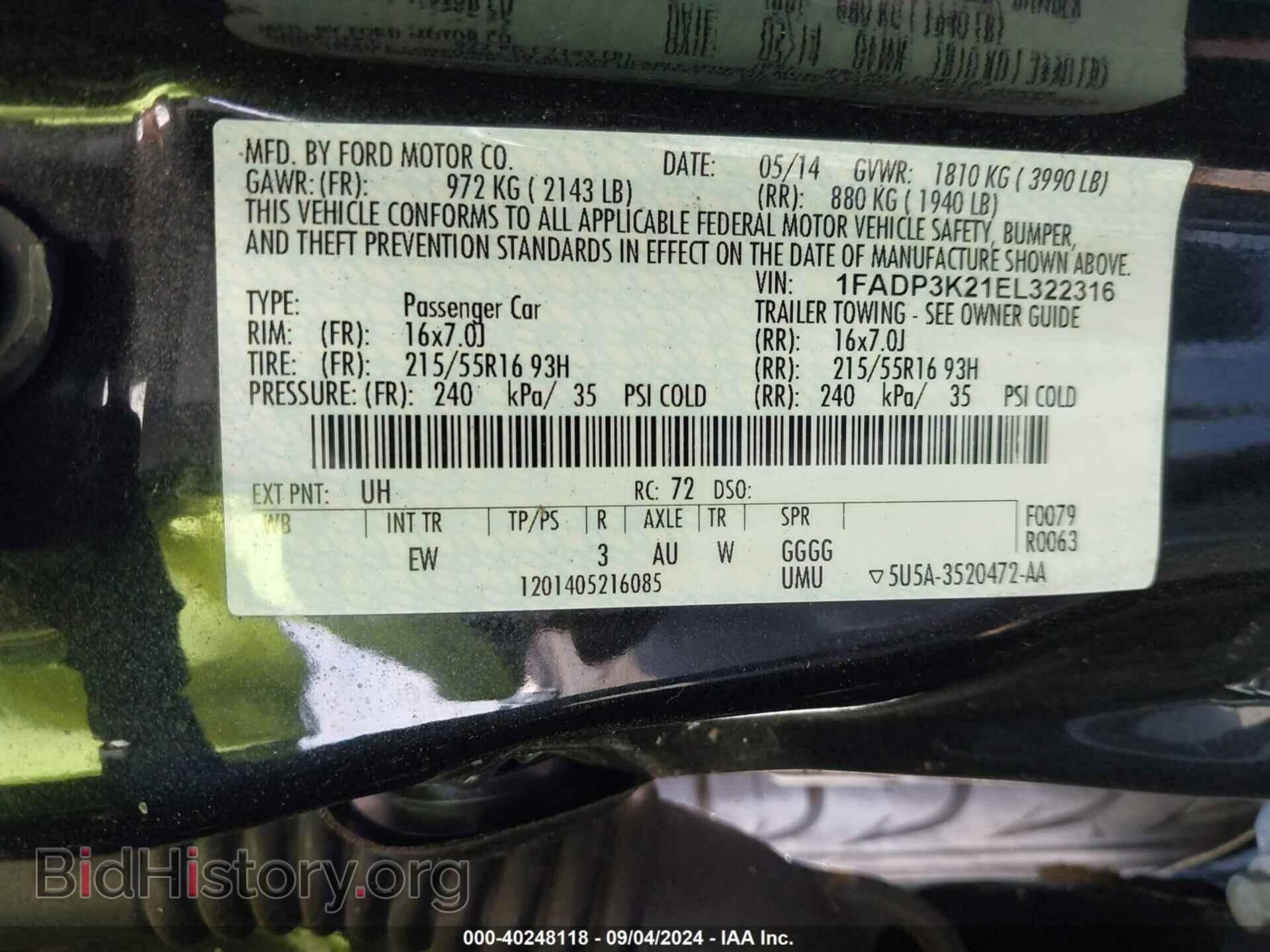 2014 FORD FOCUS - VIN: 1FADP3K21EL322316 - Фото 9