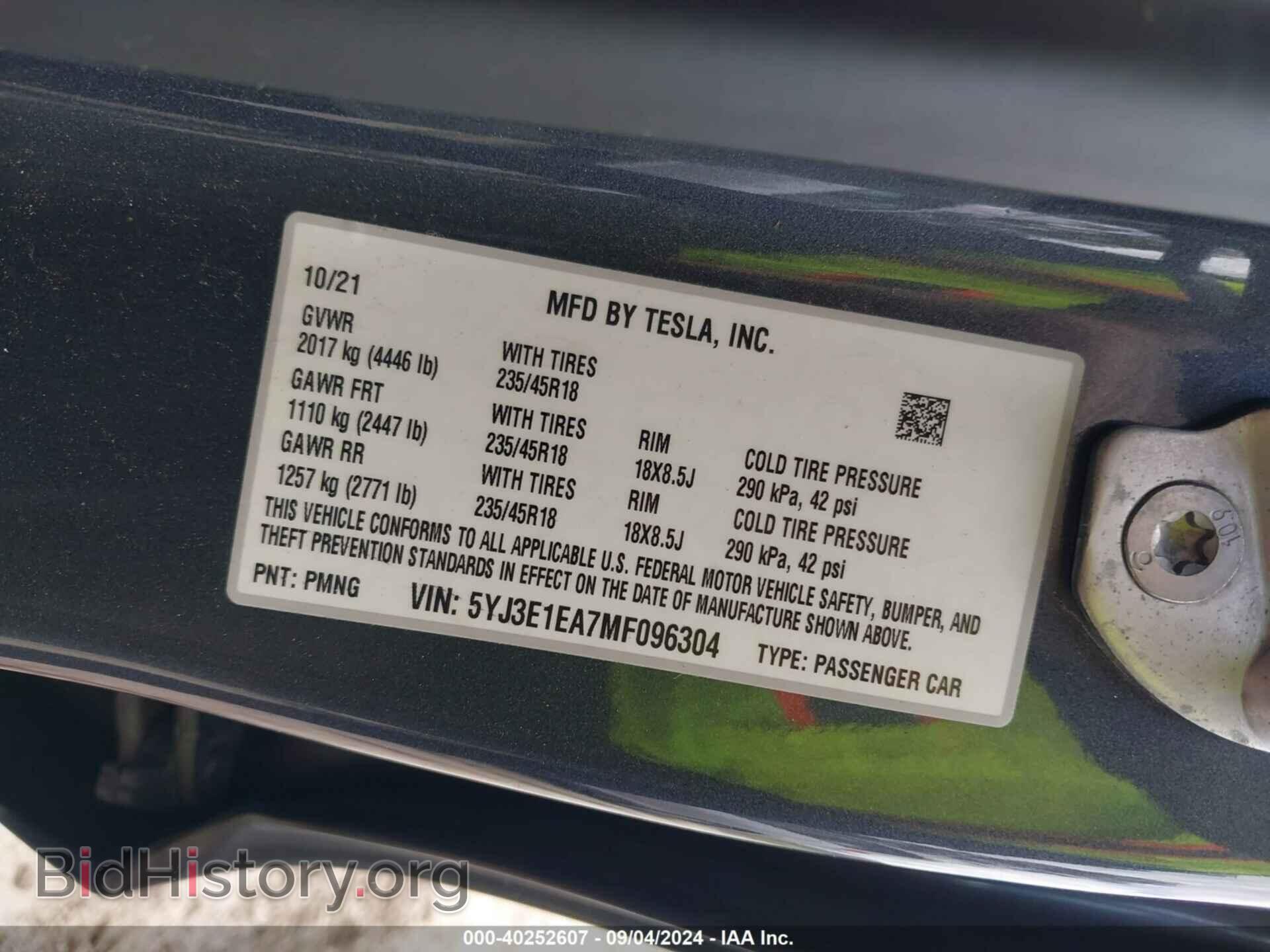 2021 TESLA MODEL 3 - VIN: 5YJ3E1EA7MF096304 - Фото 9