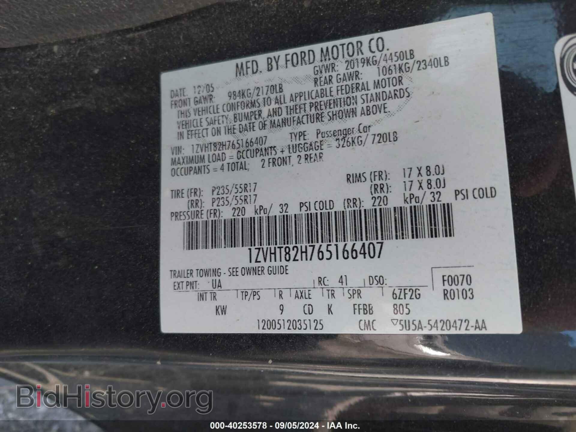 2006 FORD MUSTANG - VIN: 1ZVHT82H765166407 - Фото 9