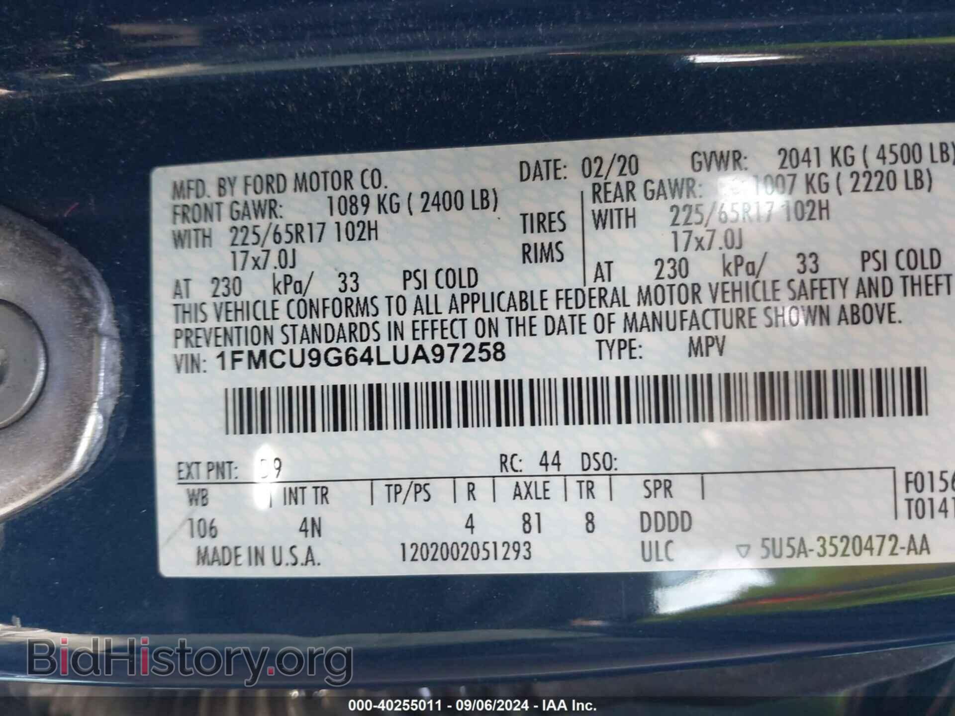 2020 FORD ESCAPE - VIN: 1FMCU9G64LUA97258 - Photo 9