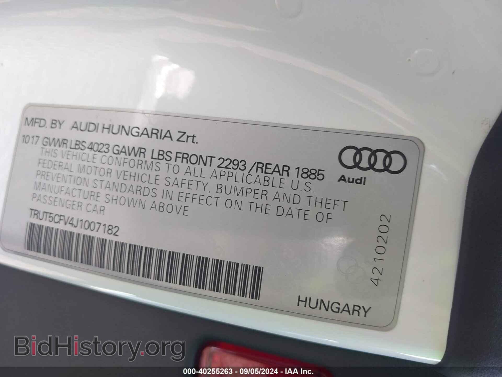 2018 AUDI TT - VIN: TRUT5CFV4J1007182 - Фото 9
