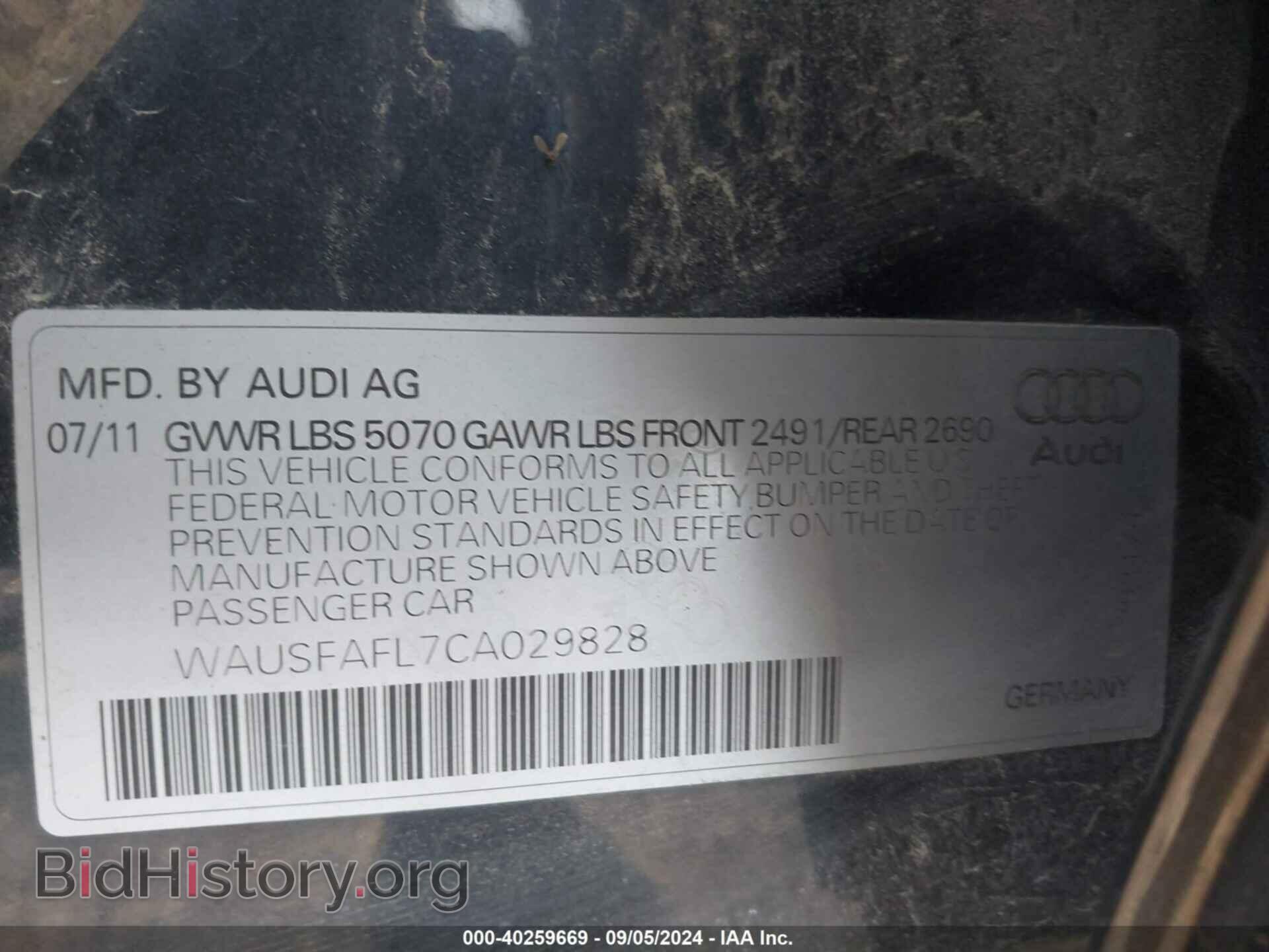 2012 AUDI A4 - VIN: WAUSFAFL7CA029828 - Фото 9