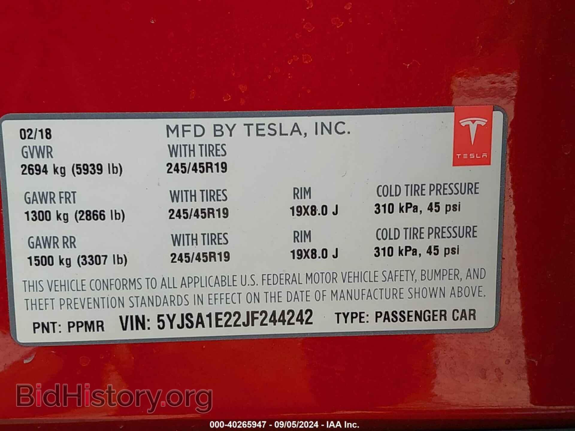2018 TESLA MODEL S - VIN: 5YJSA1E22JF244242 - Photo 9