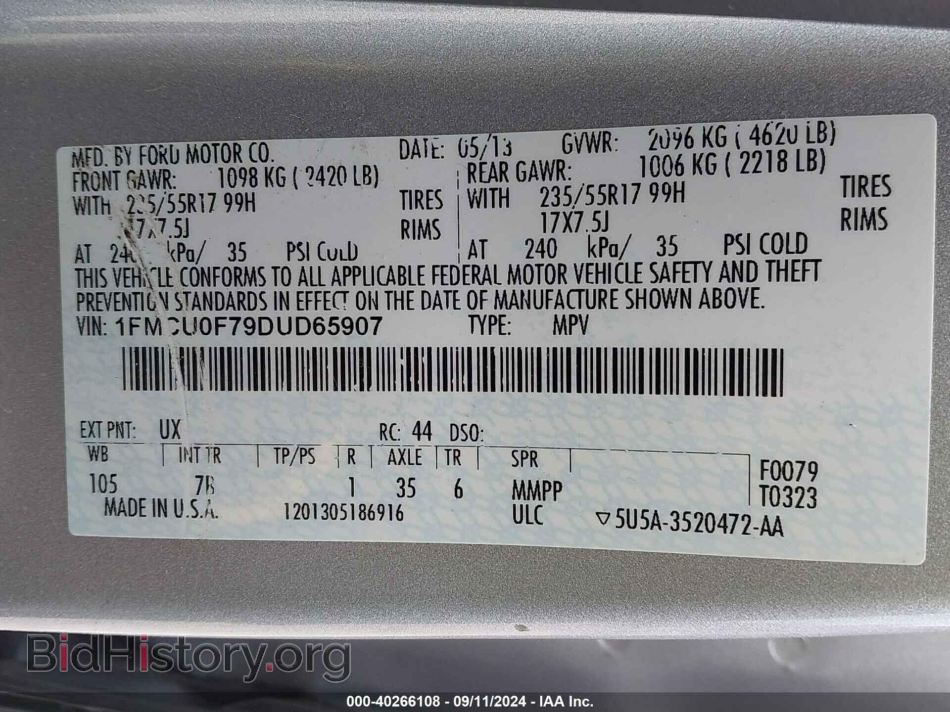 2013 FORD ESCAPE - VIN: 1FMCU0F79DUD65907 - Фото 9