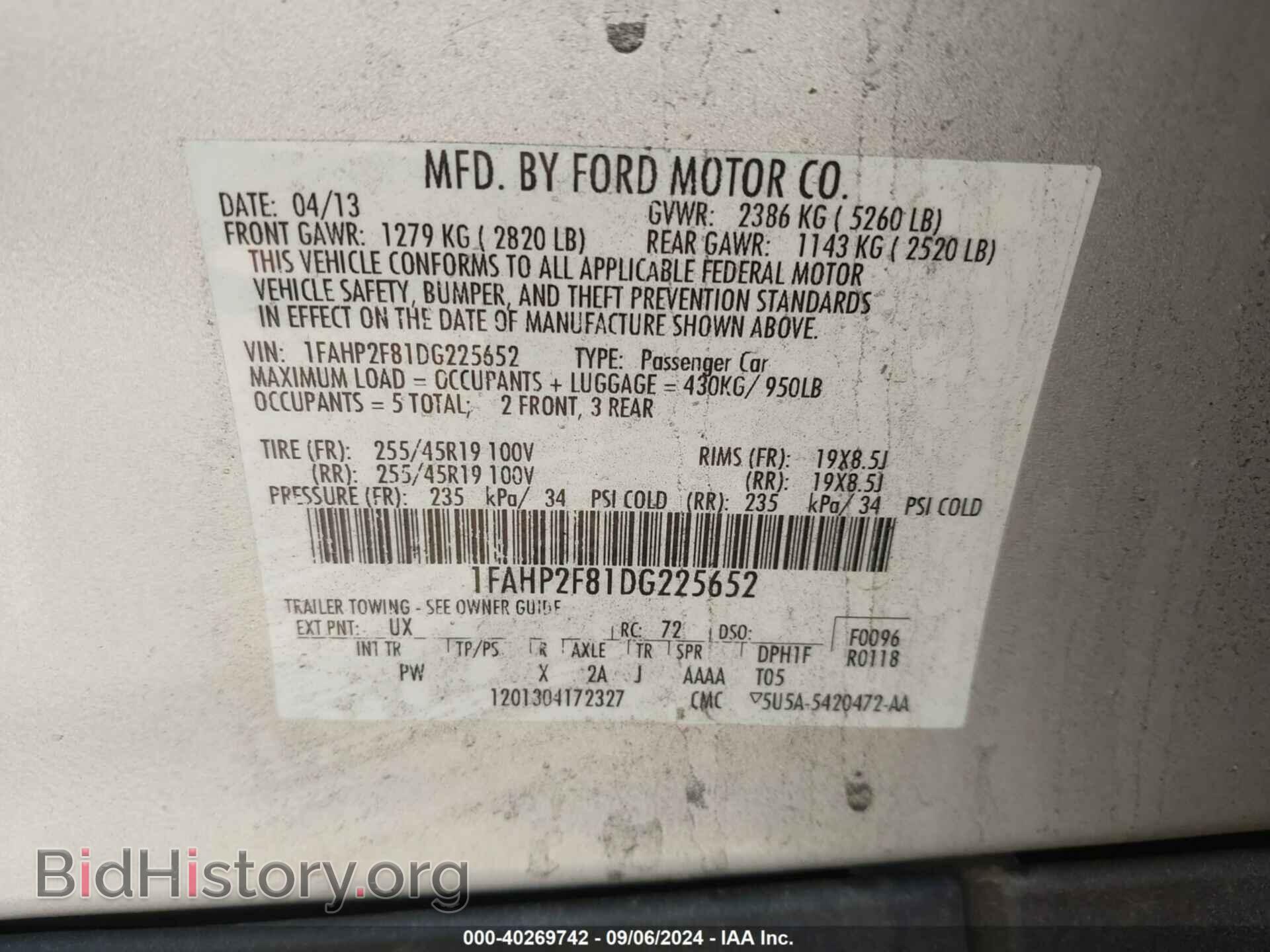 2013 FORD TAURUS - VIN: 1FAHP2F81DG225652 - Photo 9