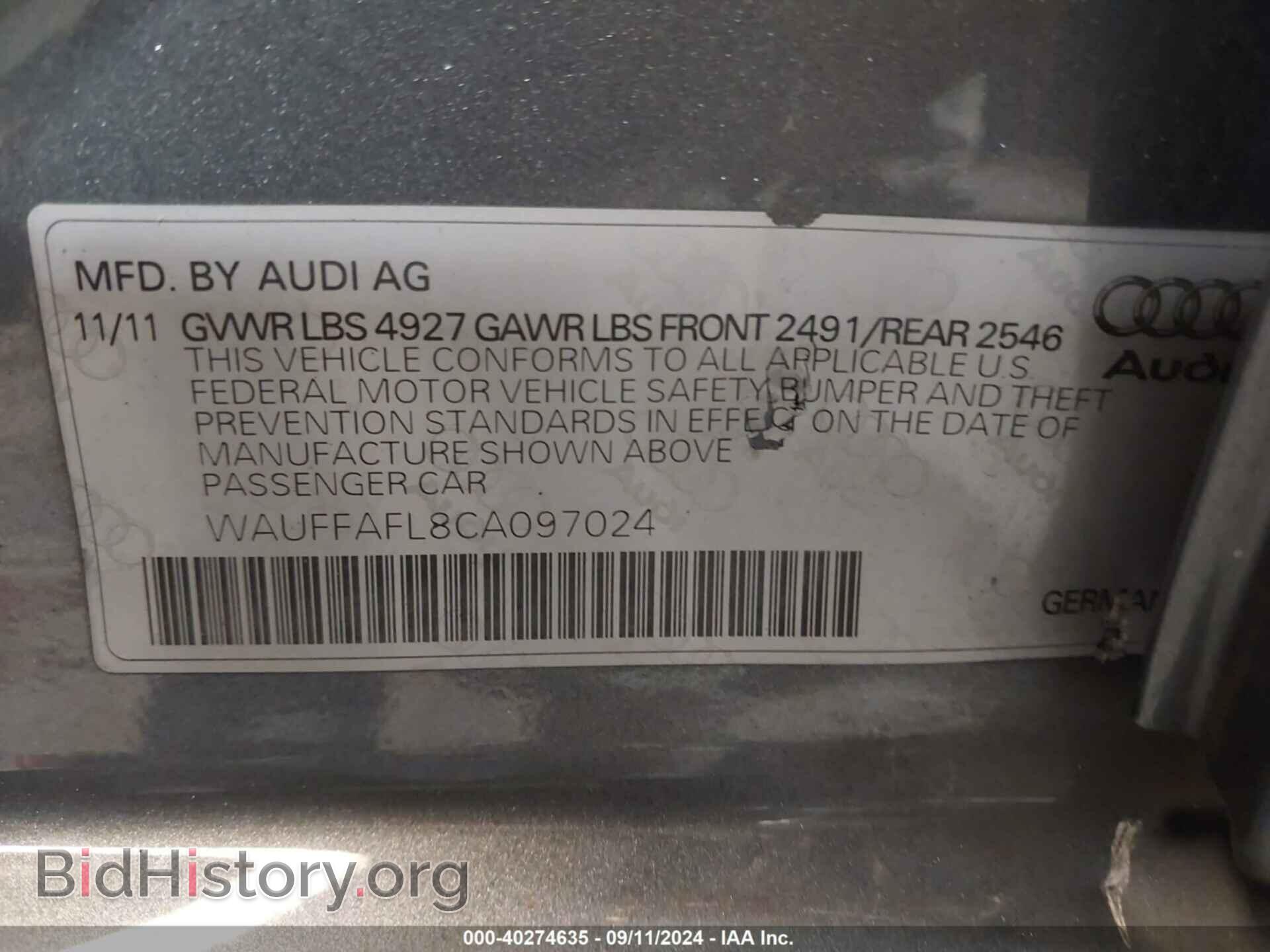 2012 AUDI A4 - VIN: WAUFFAFL8CA097024 - Фото 9