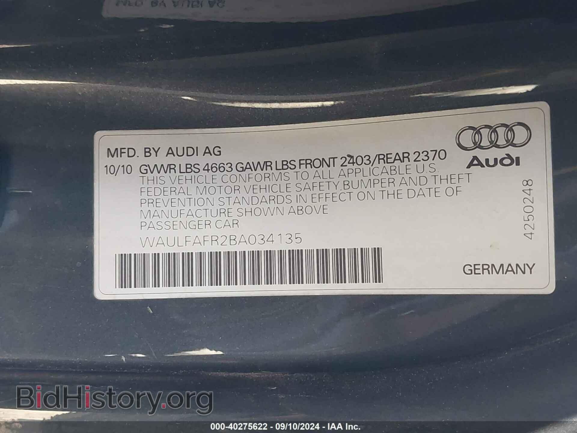 2011 AUDI A5 - VIN: WAULFAFR2BA034135 - Фото 9