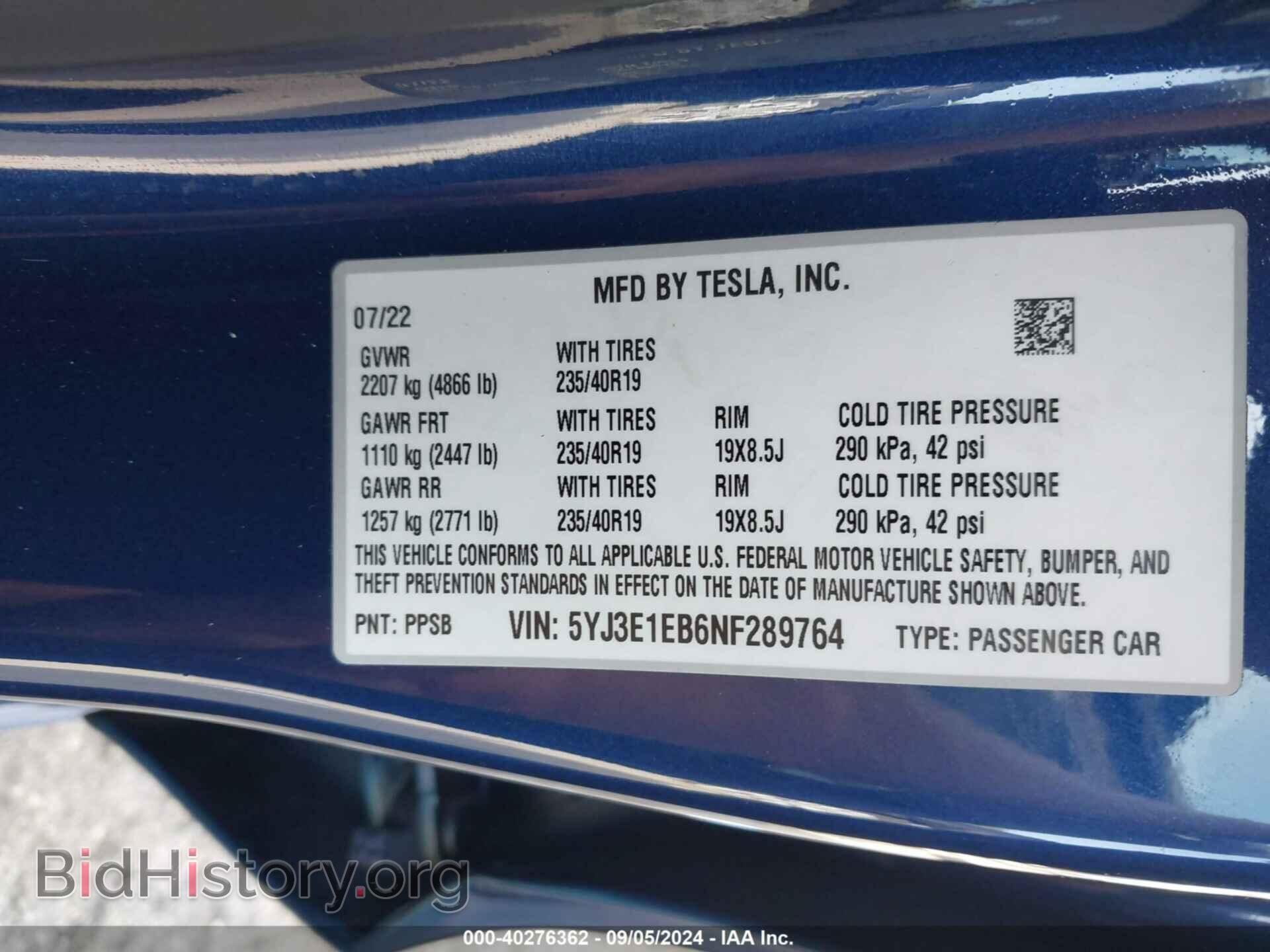 2022 TESLA MODEL 3 - VIN: 5YJ3E1EB6NF289764 - Фото 9