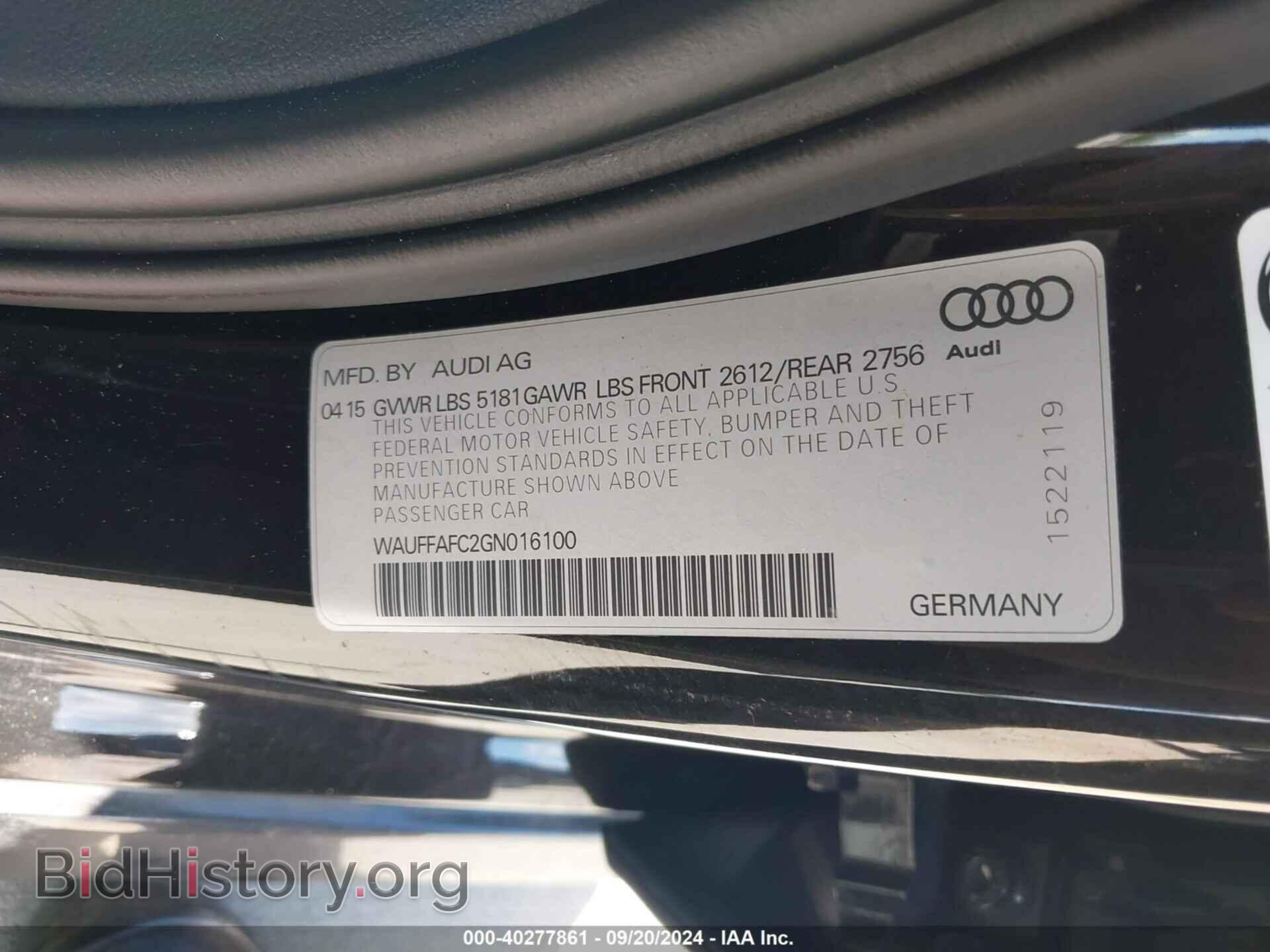 2016 AUDI A6 - VIN: WAUFFAFC2GN016100 - Фото 9