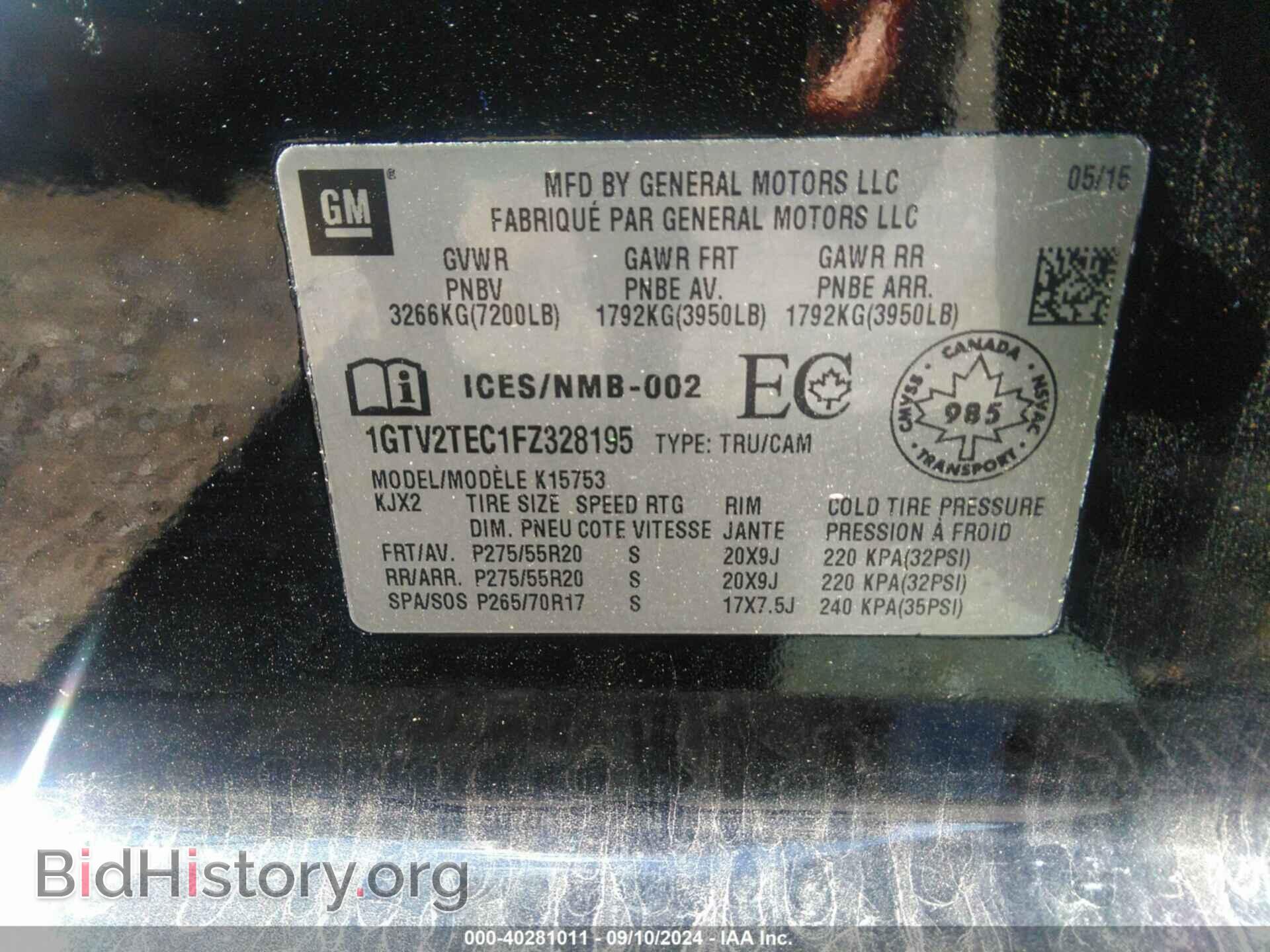 2015 GMC SIERRA 1500 - VIN: 1GTV2TEC1FZ328195 - Фото 9