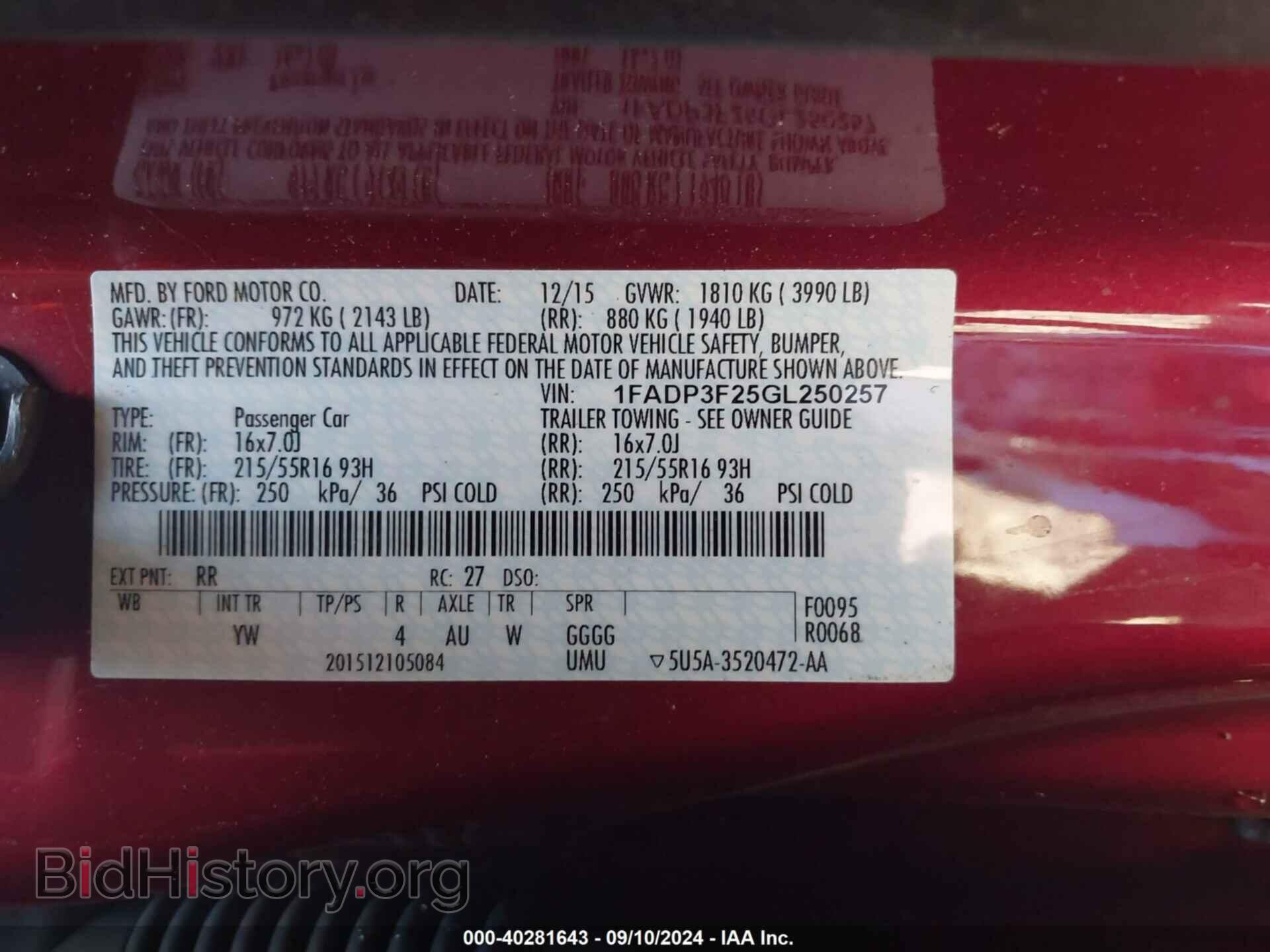 2016 FORD FOCUS - VIN: 1FADP3F25GL250257 - Фото 9