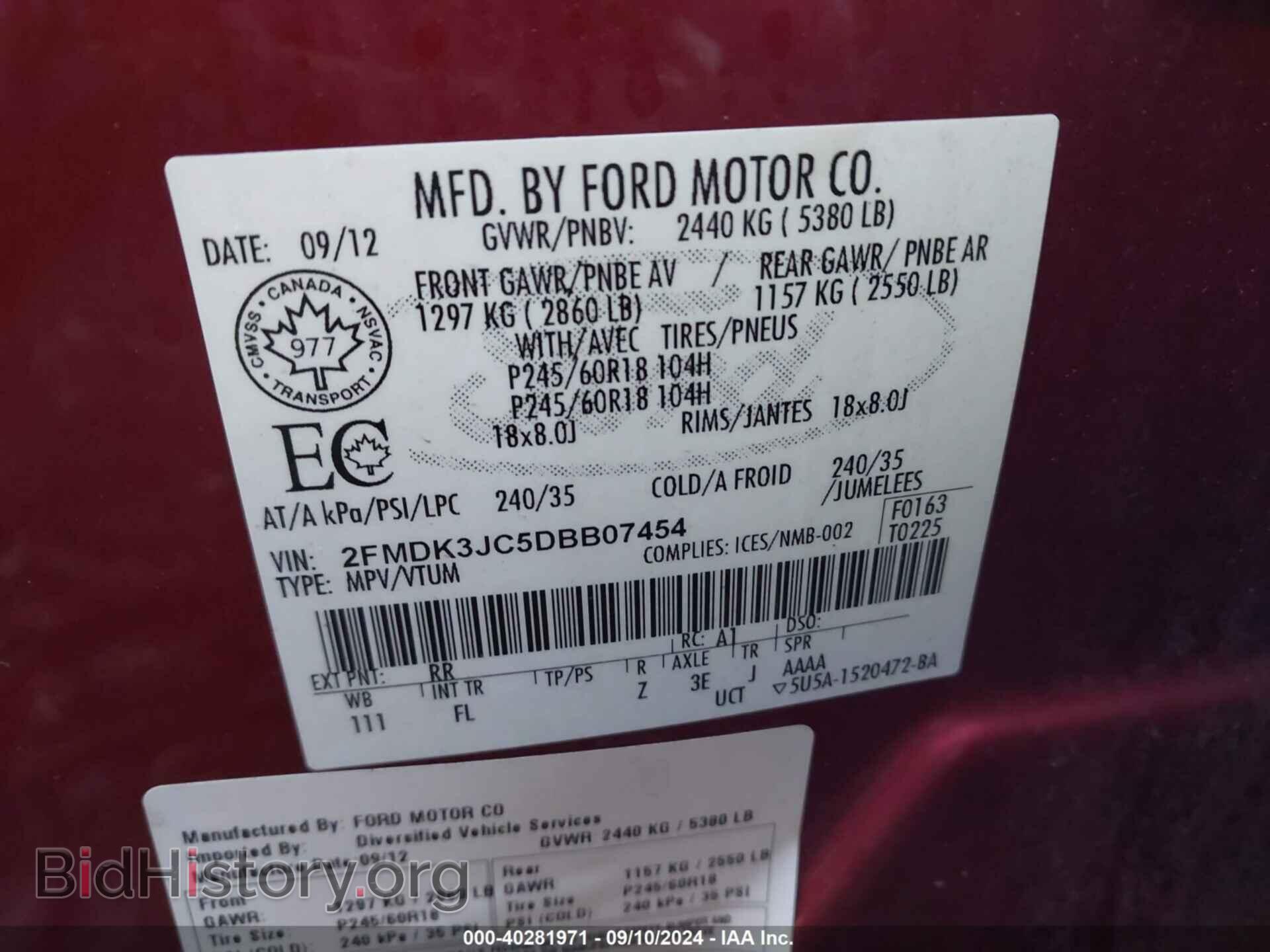 2013 FORD EDGE - VIN: 2FMDK3JC5DBB07454 - Photo 9