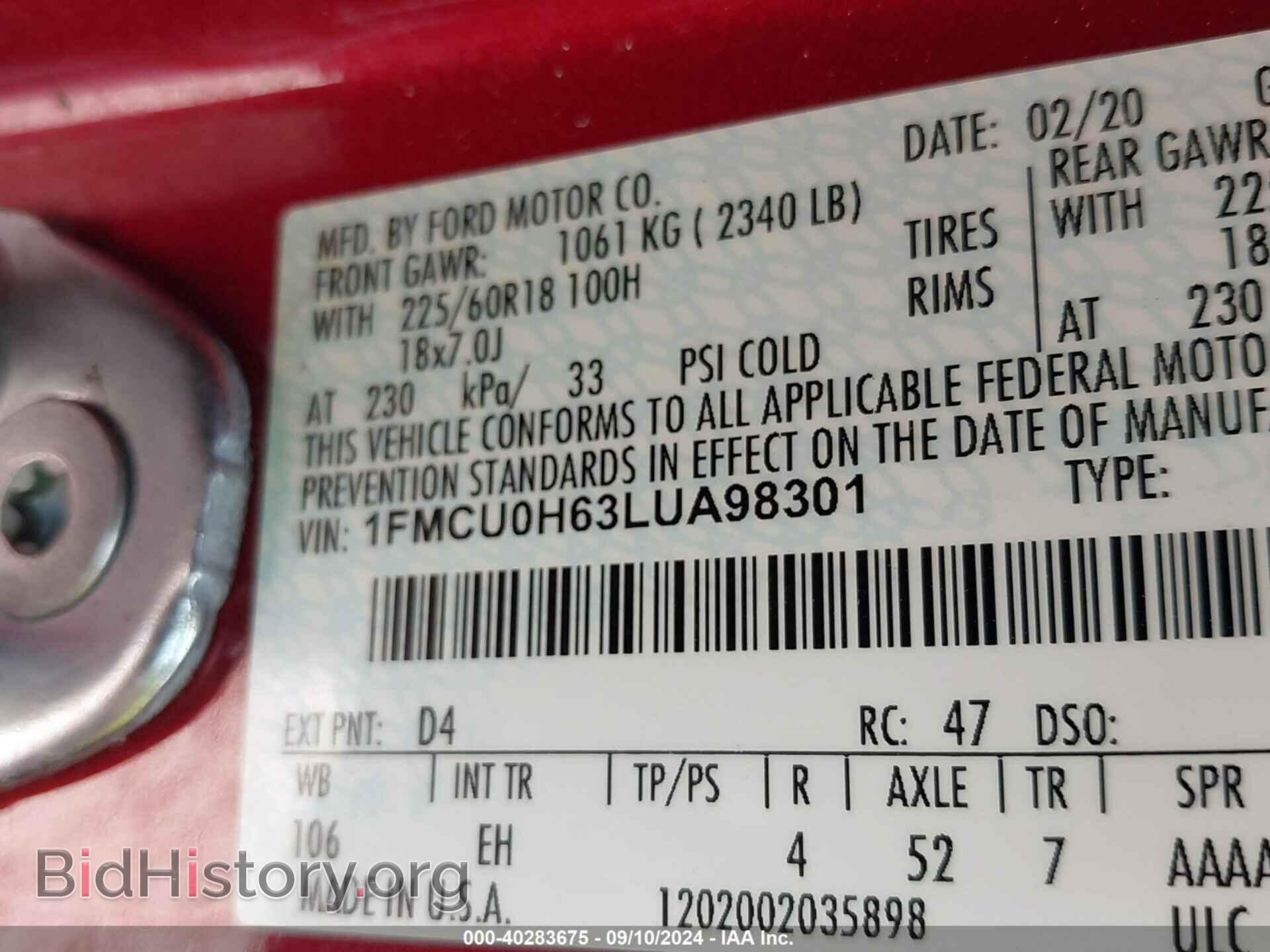 2020 FORD ESCAPE - VIN: 1FMCU0H63LUA98301 - Photo 9