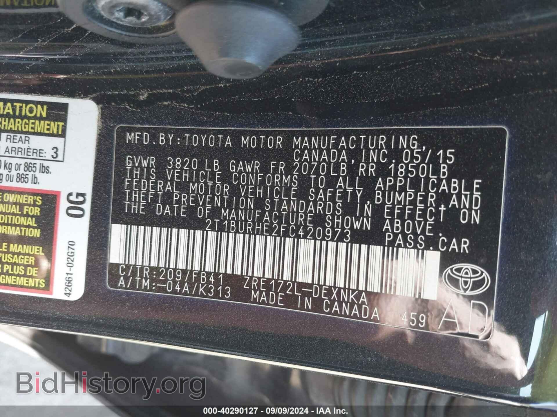 2015 TOYOTA COROLLA - VIN: 2T1BURHE2FC420973 - Фото 9