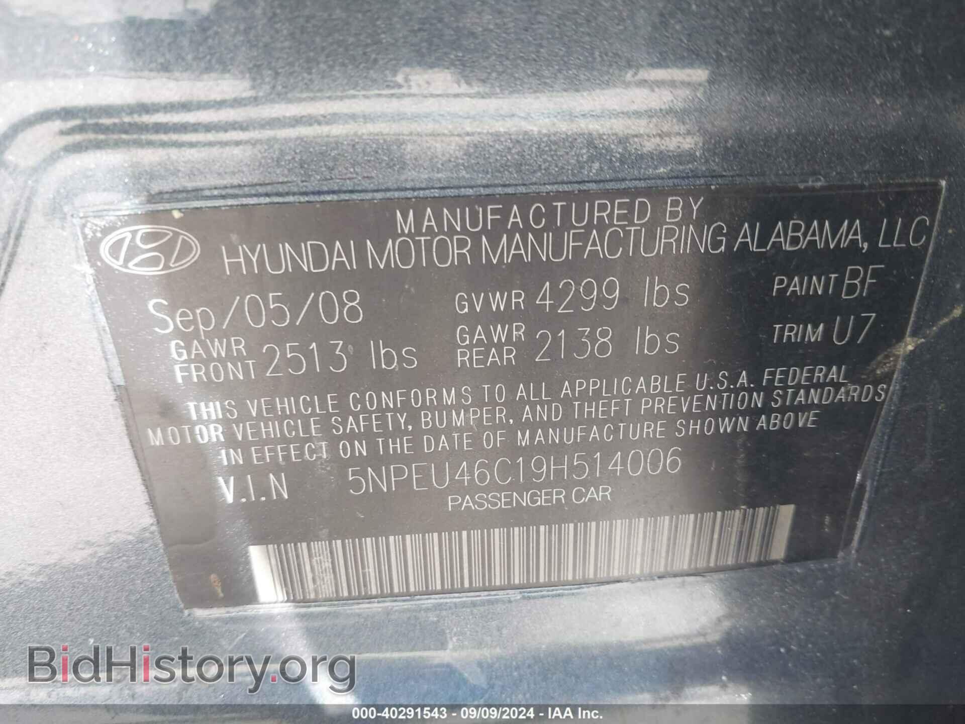 2009 HYUNDAI SONATA - VIN: 5NPEU46C19H514006 - Фото 9