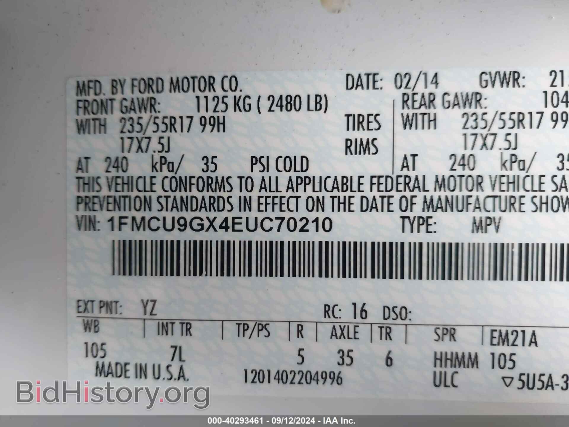 2014 FORD ESCAPE - VIN: 1FMCU9GX4EUC70210 - Фото 9