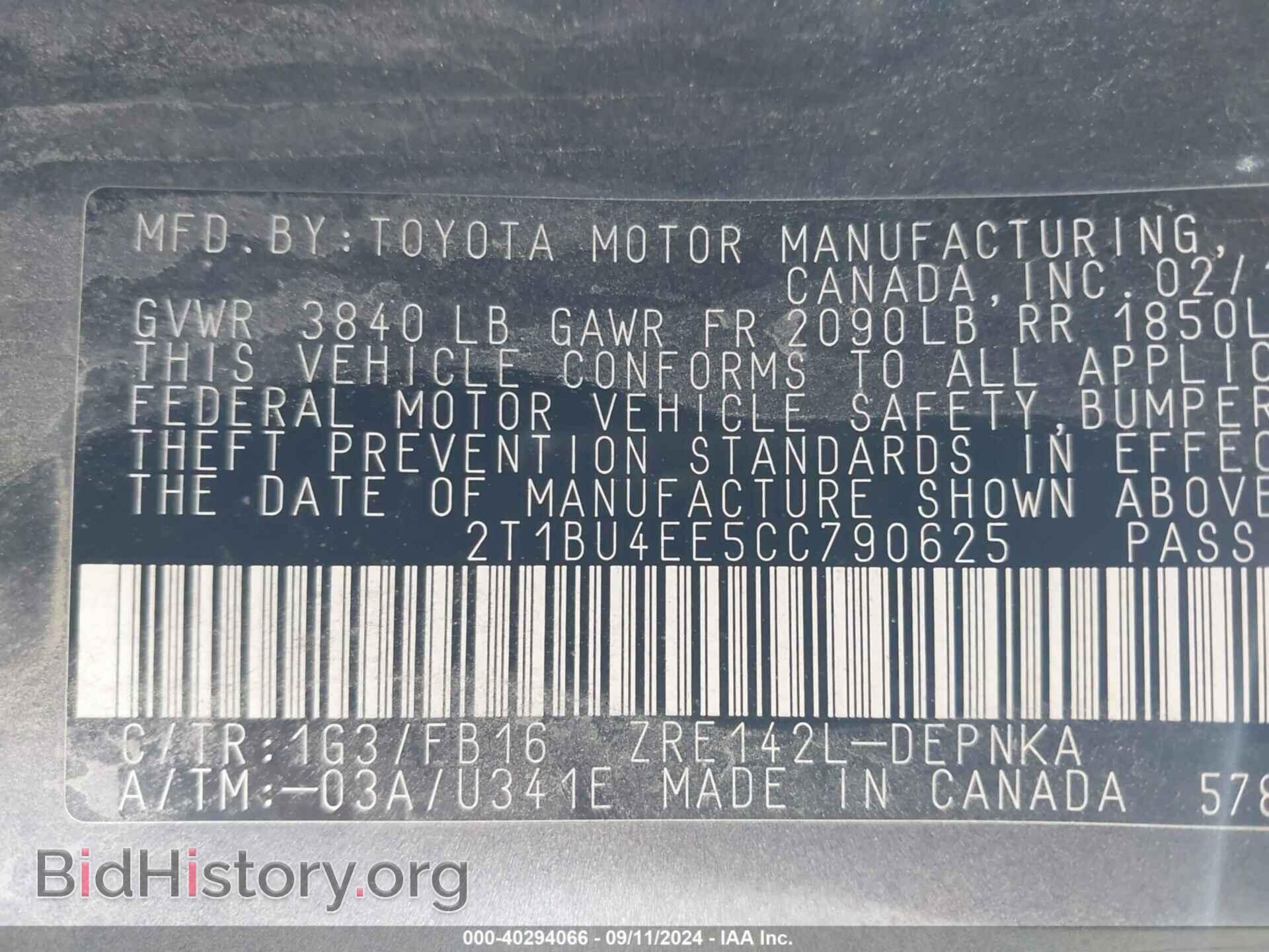 2012 TOYOTA COROLLA - VIN: 2T1BU4EE5CC790625 - Фото 9
