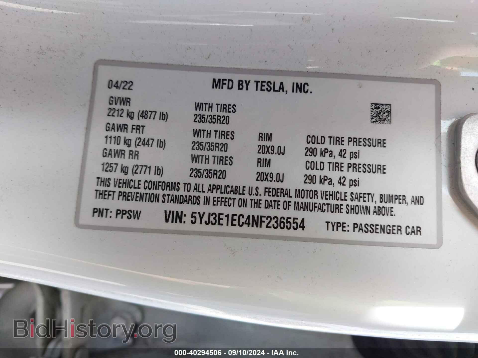 2022 TESLA MODEL 3 - VIN: 5YJ3E1EC4NF236554 - Фото 9