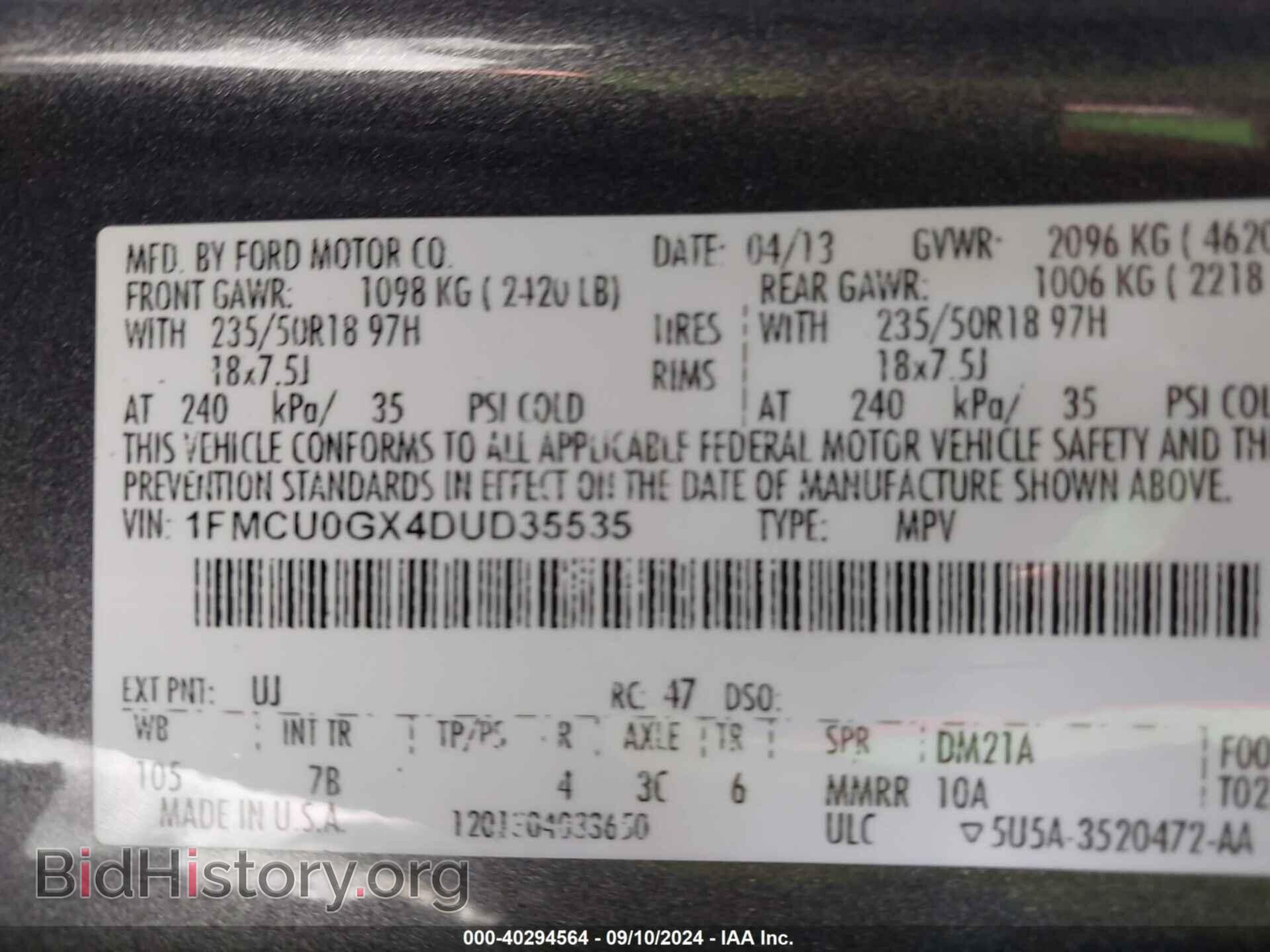 2013 FORD ESCAPE - VIN: 1FMCU0GX4DUD35535 - Фото 9