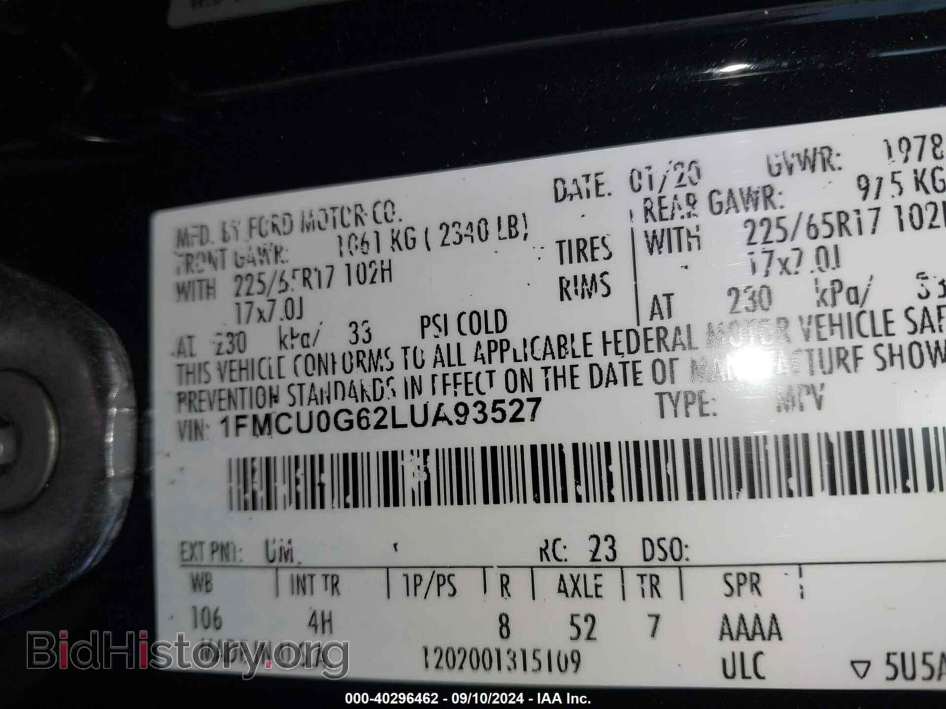 2020 FORD ESCAPE - VIN: 1FMCU0G62LUA93527 - Photo 9