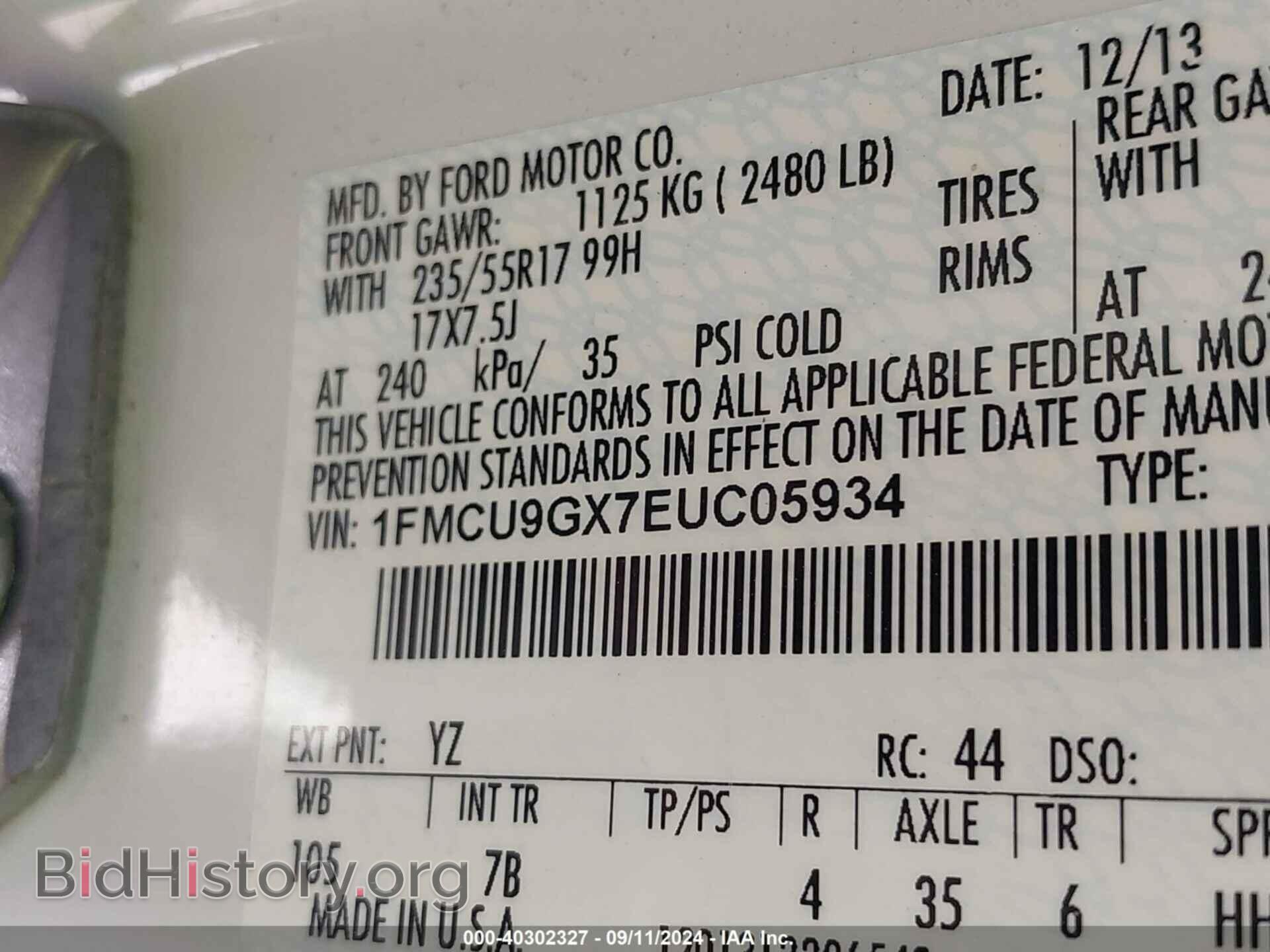 2014 FORD ESCAPE - VIN: 1FMCU9GX7EUC05934 - Фото 9