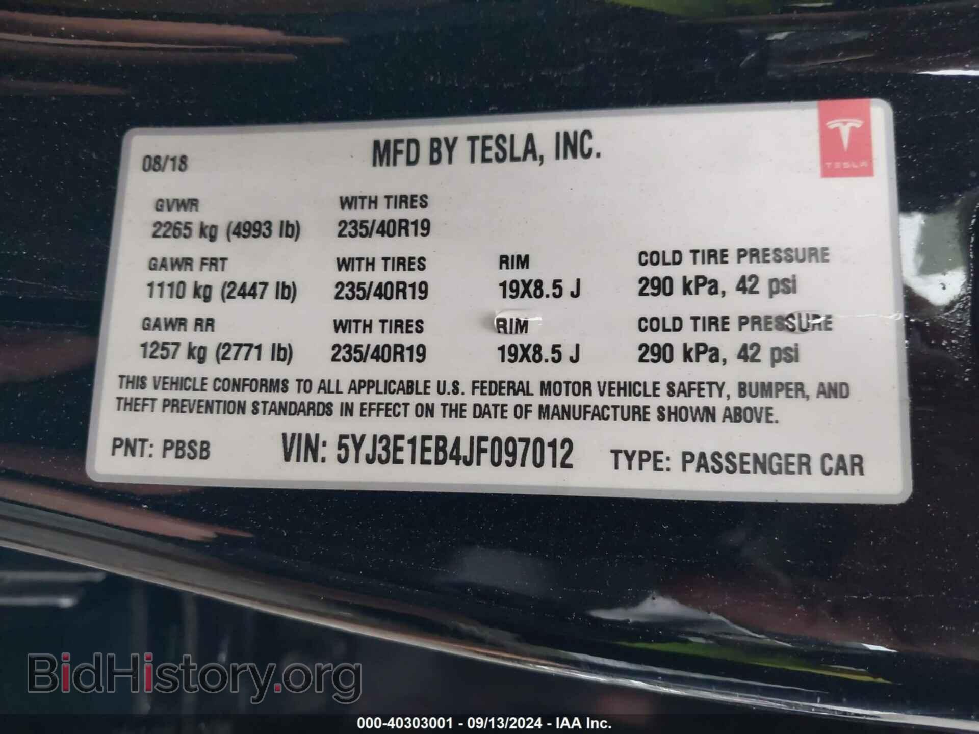 2018 TESLA MODEL 3 - VIN: 5YJ3E1EB4JF097012 - Фото 9