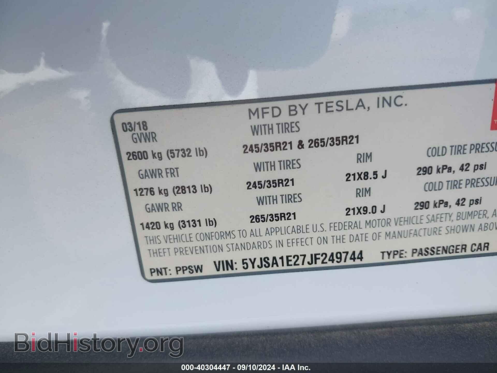 2018 TESLA MODEL S - VIN: 5YJSA1E27JF249744 - Photo 9