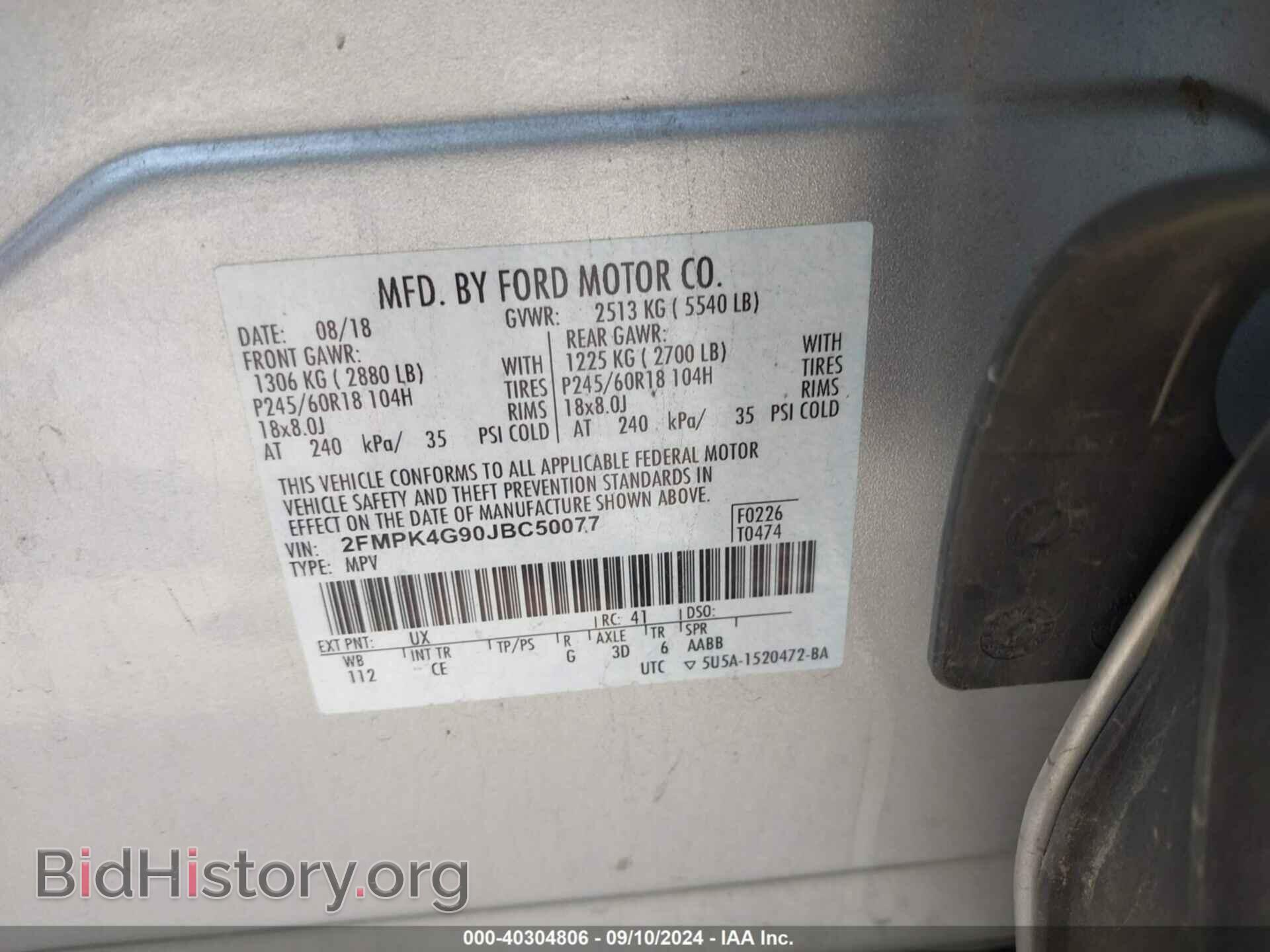 2018 FORD EDGE - VIN: 2FMPK4G90JBC50077 - Photo 9