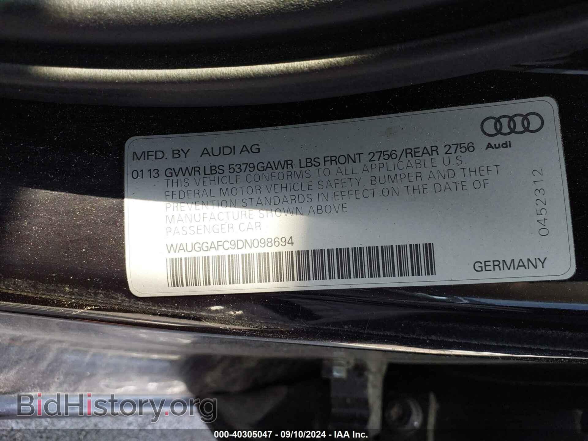 2013 AUDI A6 - VIN: WAUGGAFC9DN098694 - Фото 9