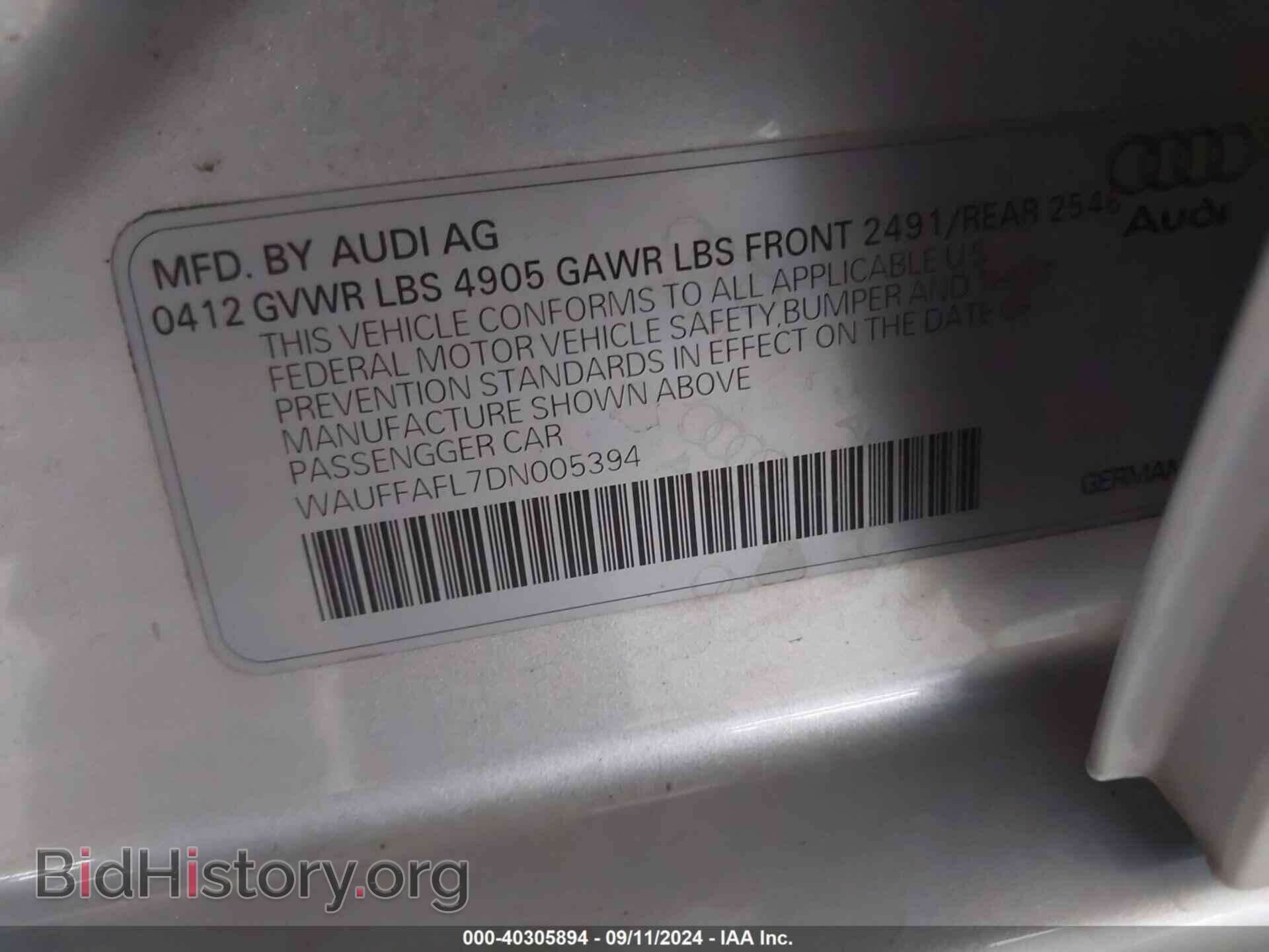 2013 AUDI A4 - VIN: WAUFFAFL7DN005394 - Фото 9