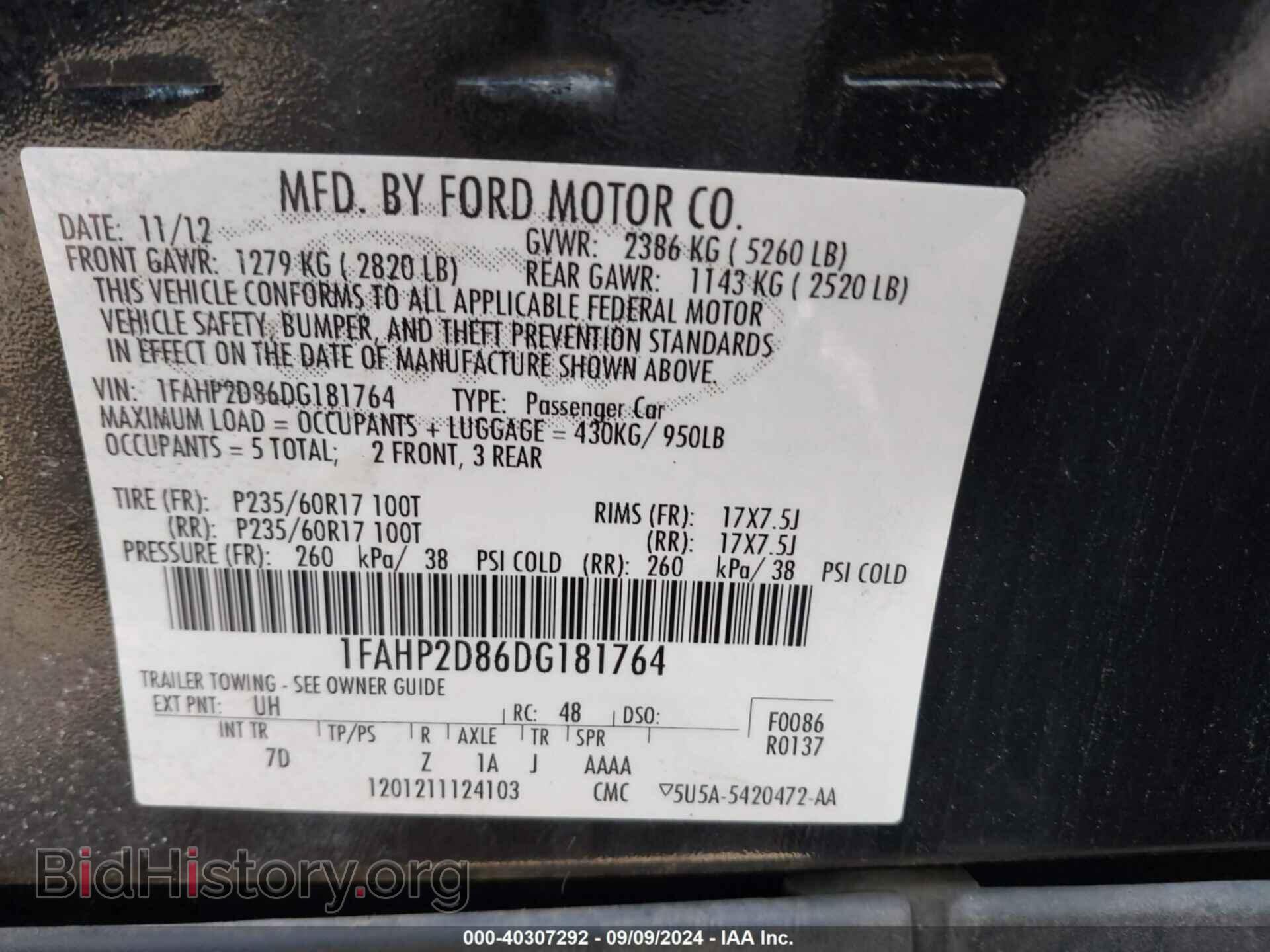 2013 FORD TAURUS - VIN: 1FAHP2D86DG181764 - Photo 9