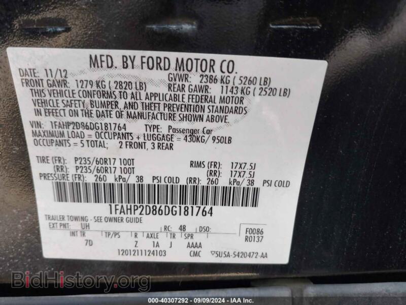 2013 Ford TAURUS (VIN 1FAHP2D86DG181764) — фото 9 из 16