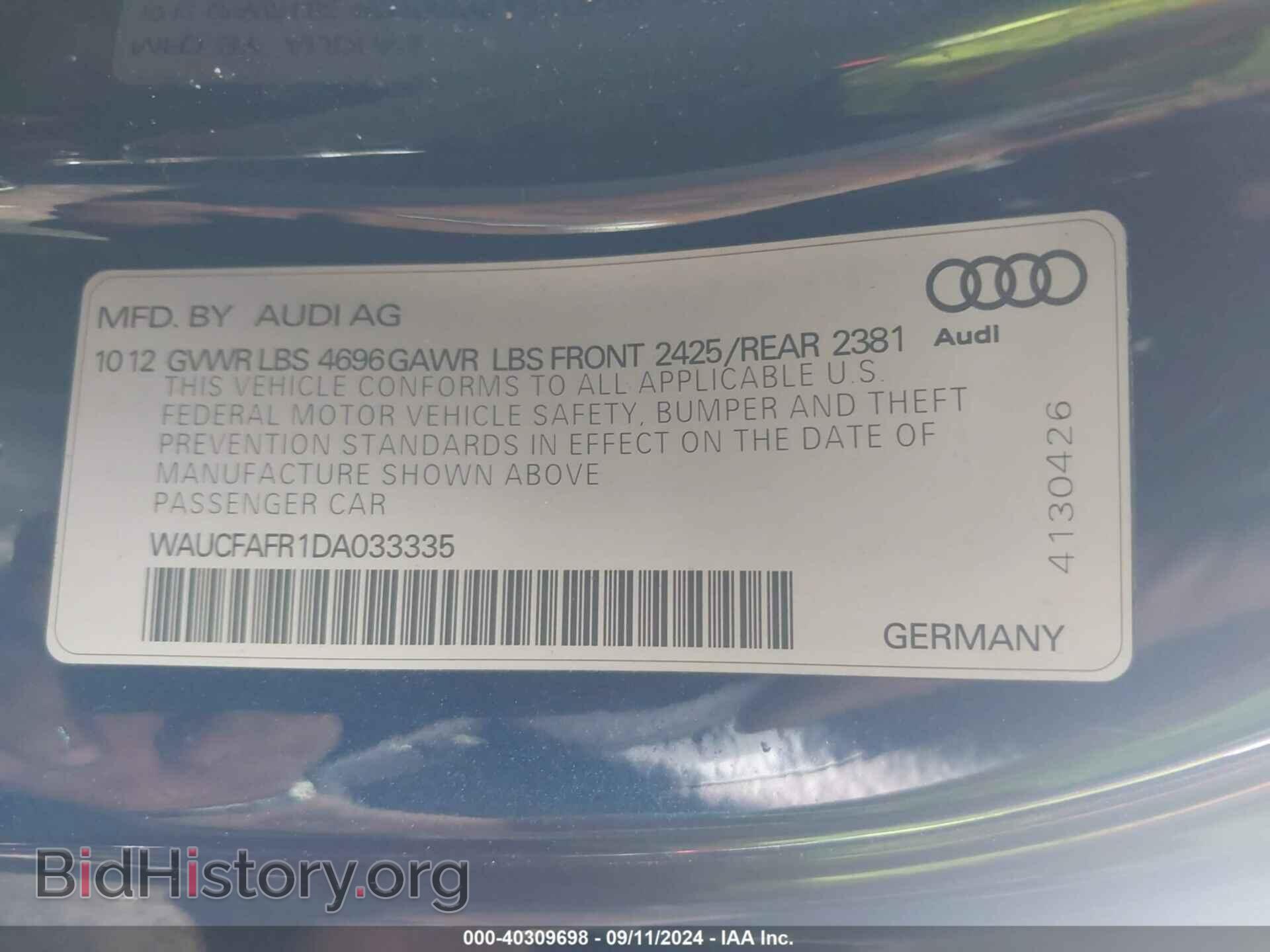 2013 AUDI A5 - VIN: WAUCFAFR1DA033335 - Фото 9