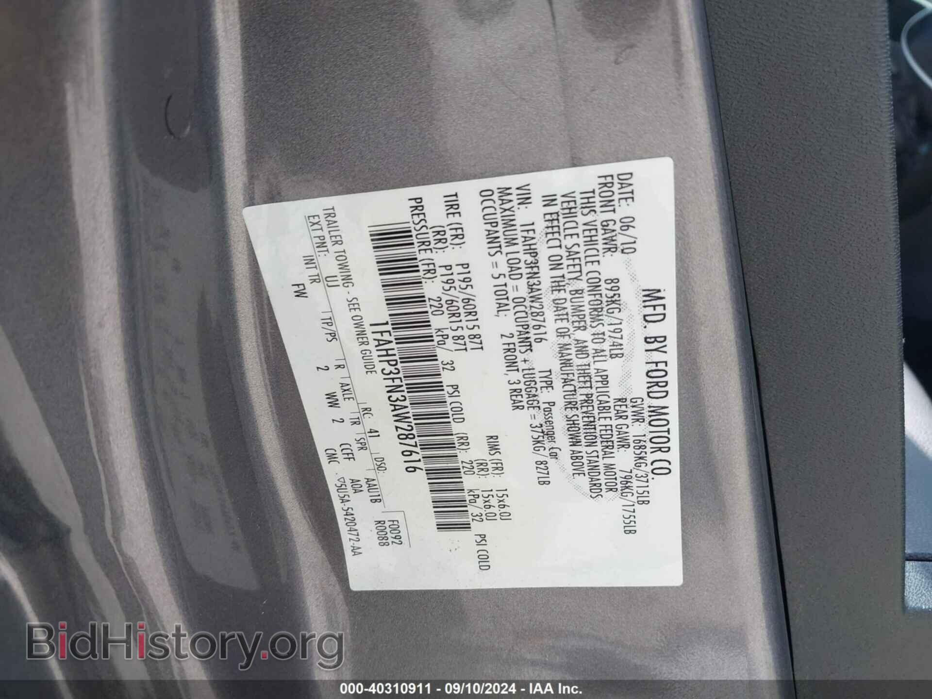 2010 FORD FOCUS - VIN: 1FAHP3FN3AW287616 - Фото 9