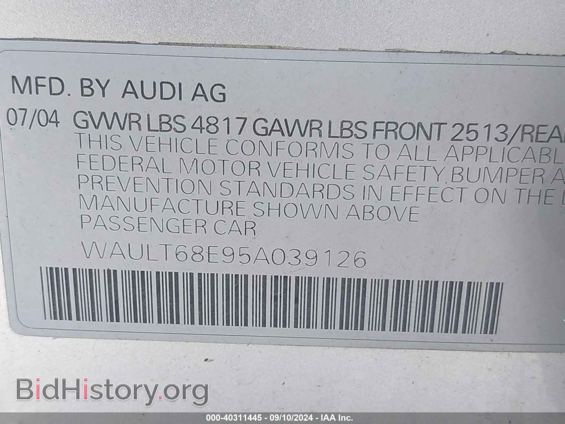 2005 AUDI A4 - VIN: WAULT68E95A039126 - Photo 9