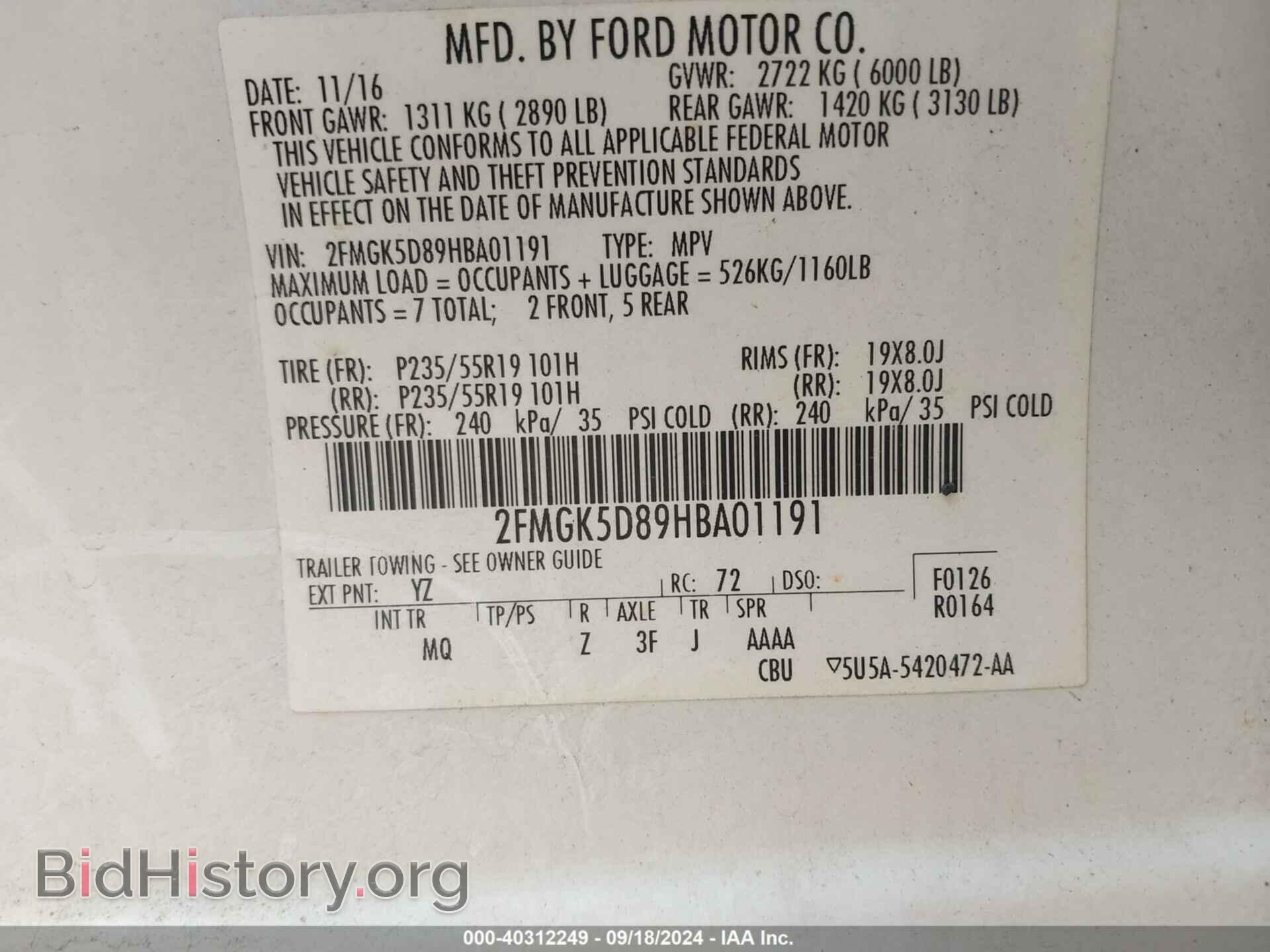 2017 FORD FLEX - VIN: 2FMGK5D89HBA01191 - Photo 9