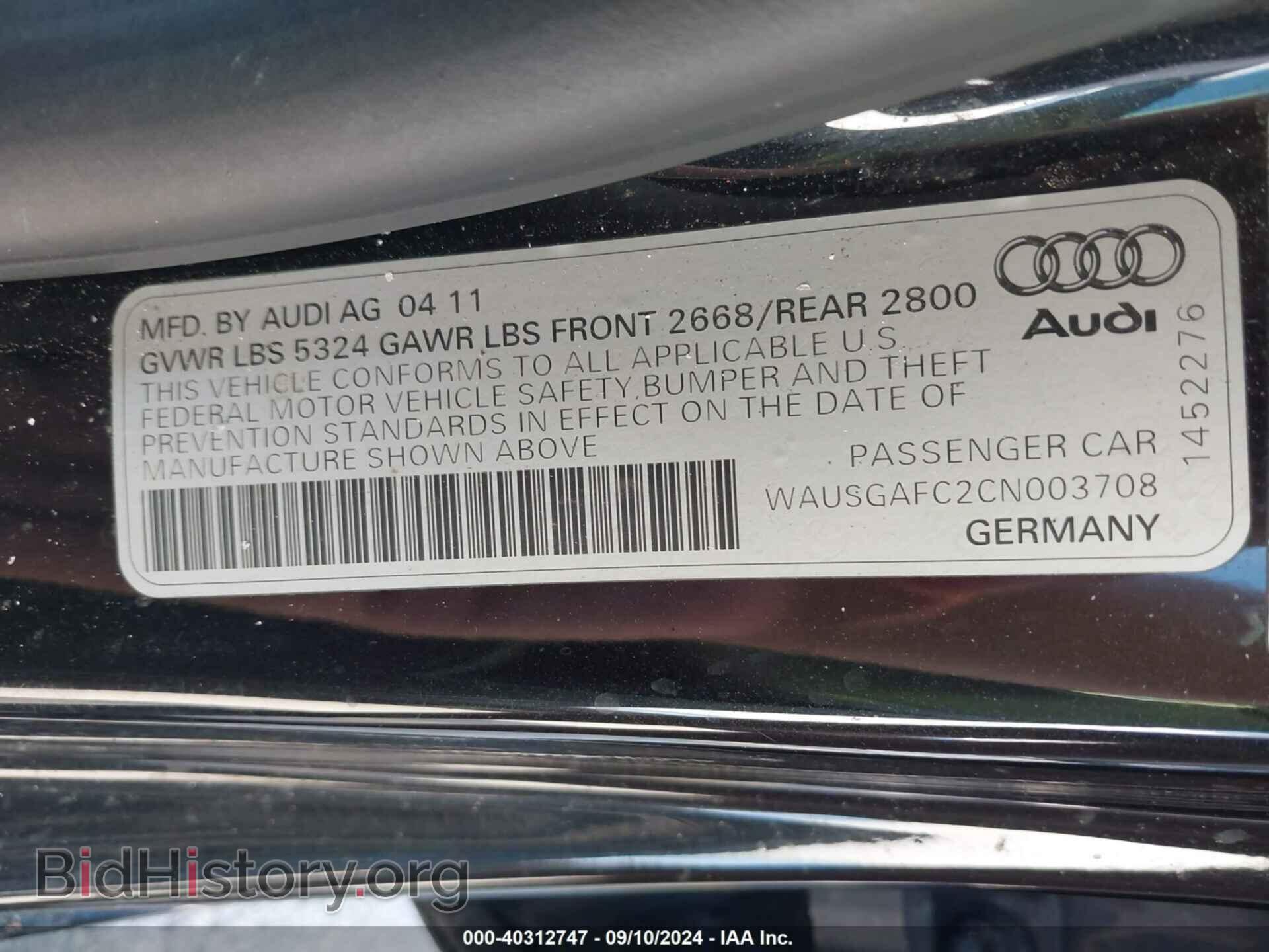 2012 AUDI A7 - VIN: WAUSGAFC2CN003708 - Photo 9