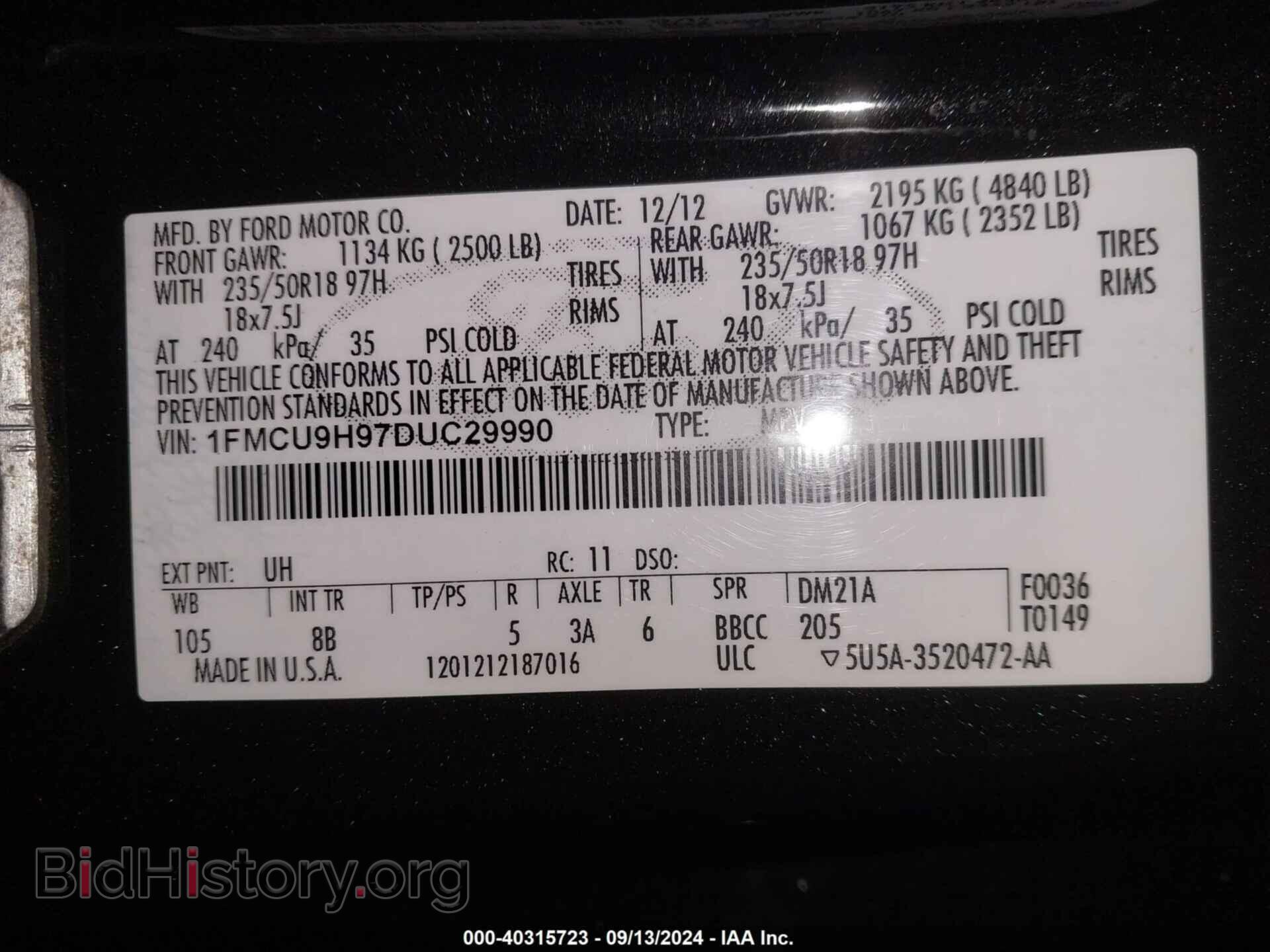 2013 FORD ESCAPE - VIN: 1FMCU9H97DUC29990 - Фото 9