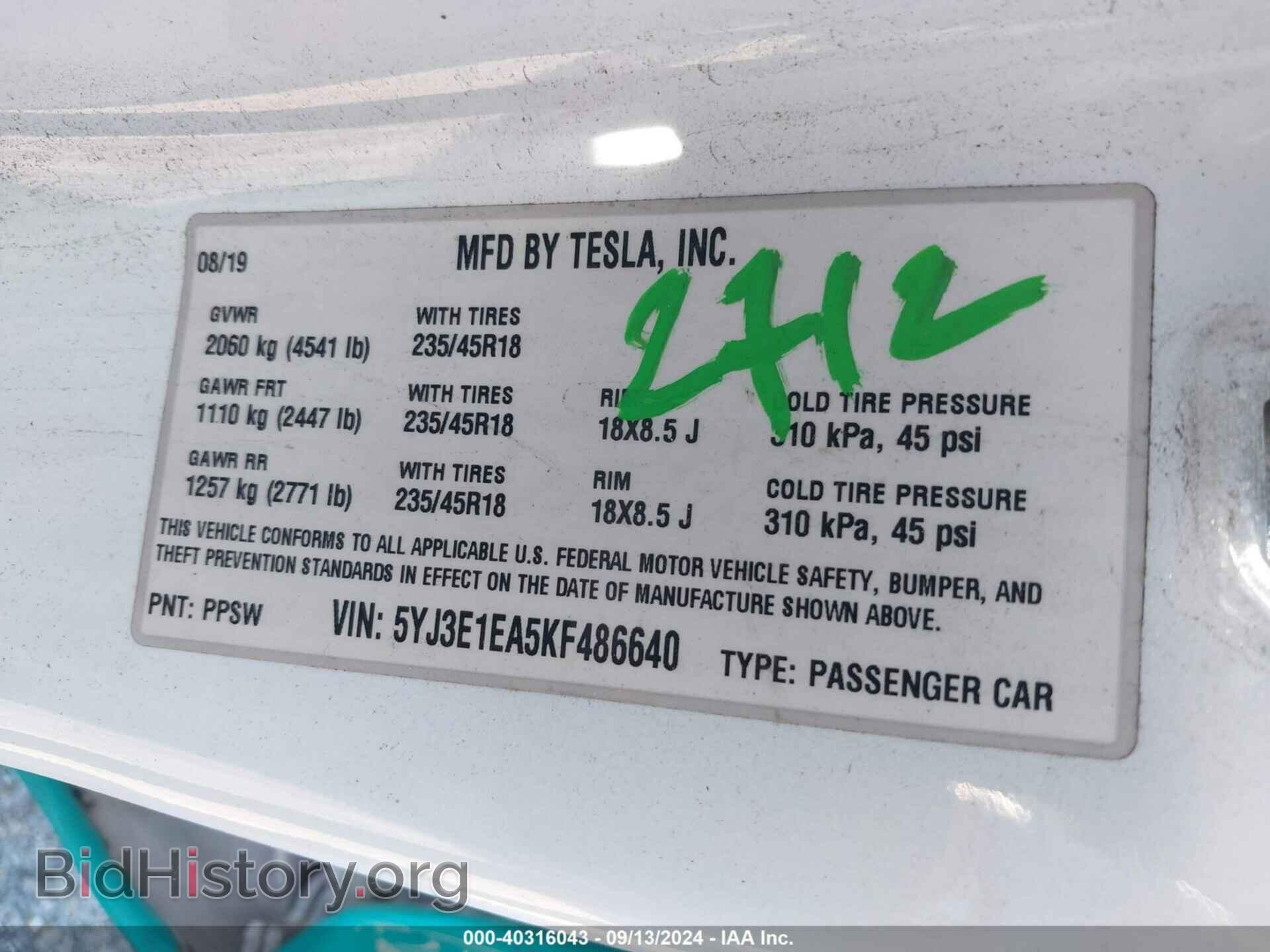 2019 TESLA MODEL 3 - VIN: 5YJ3E1EA5KF486640 - Photo 9