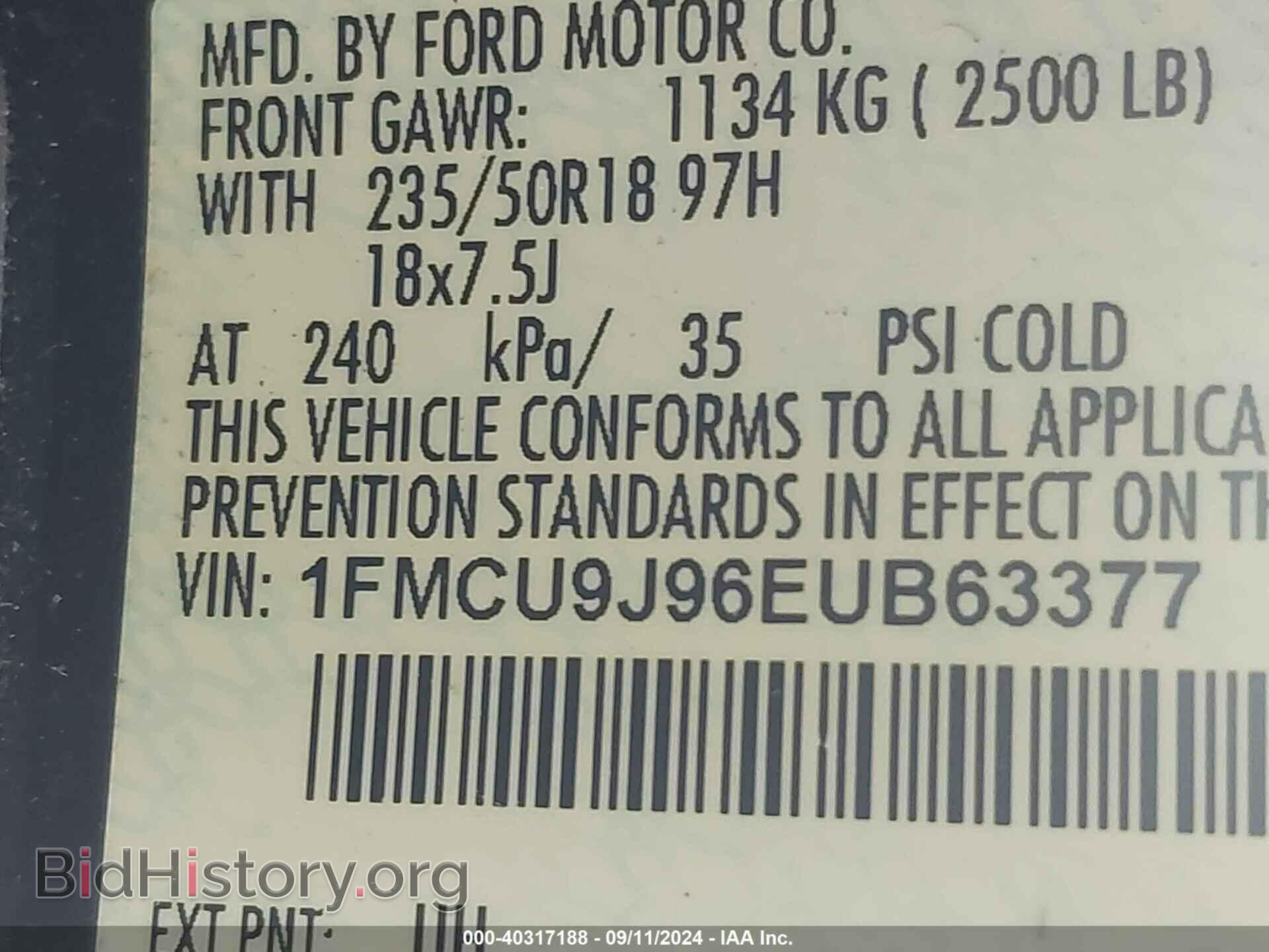 2014 FORD ESCAPE - VIN: 1FMCU9J96EUB63377 - Фото 9