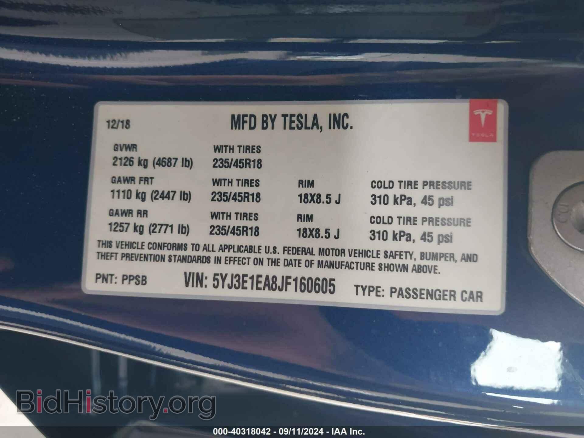 2018 TESLA MODEL 3 - VIN: 5YJ3E1EA8JF160605 - Photo 9