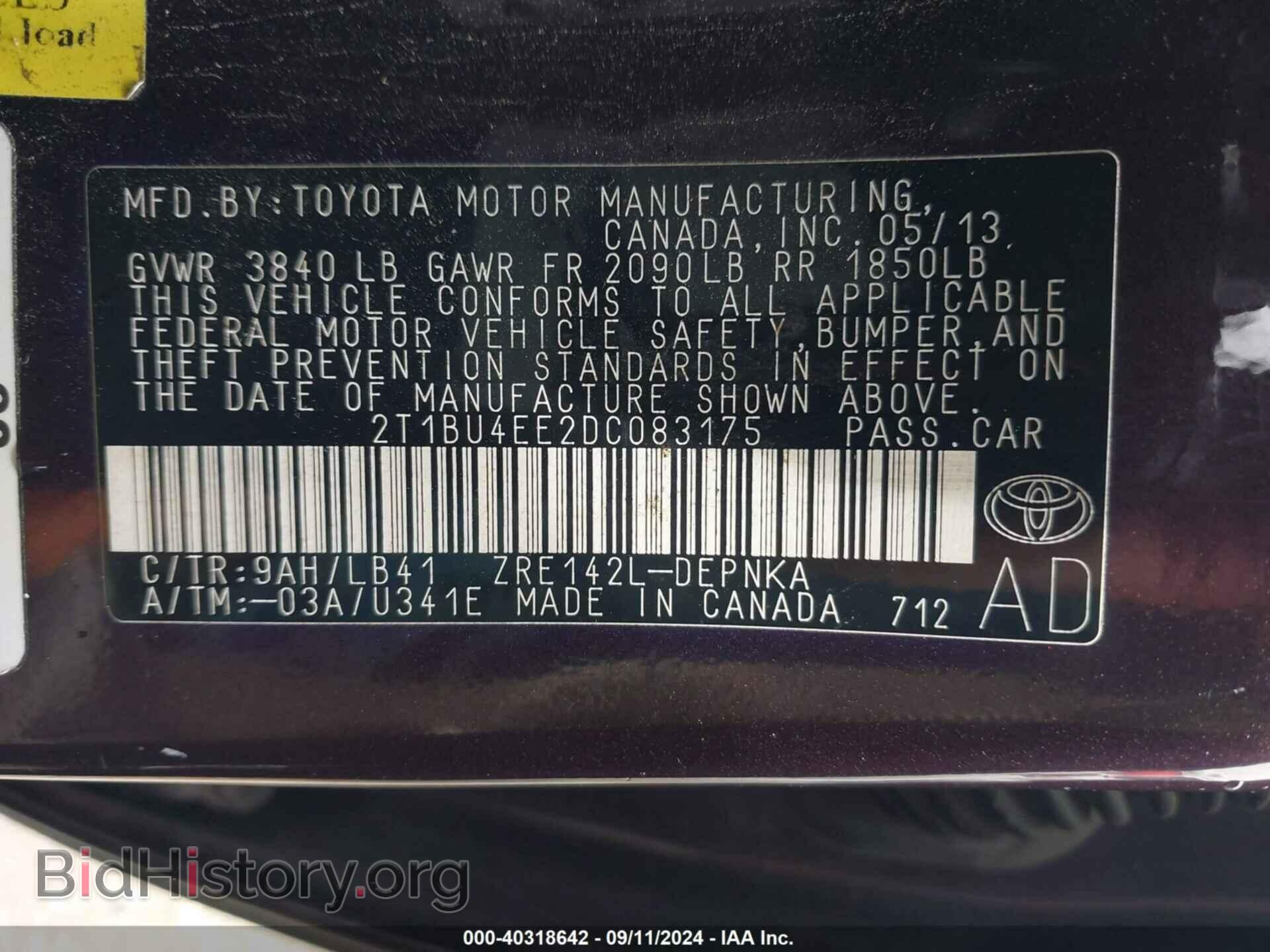 2013 TOYOTA COROLLA - VIN: 2T1BU4EE2DC083175 - Фото 9