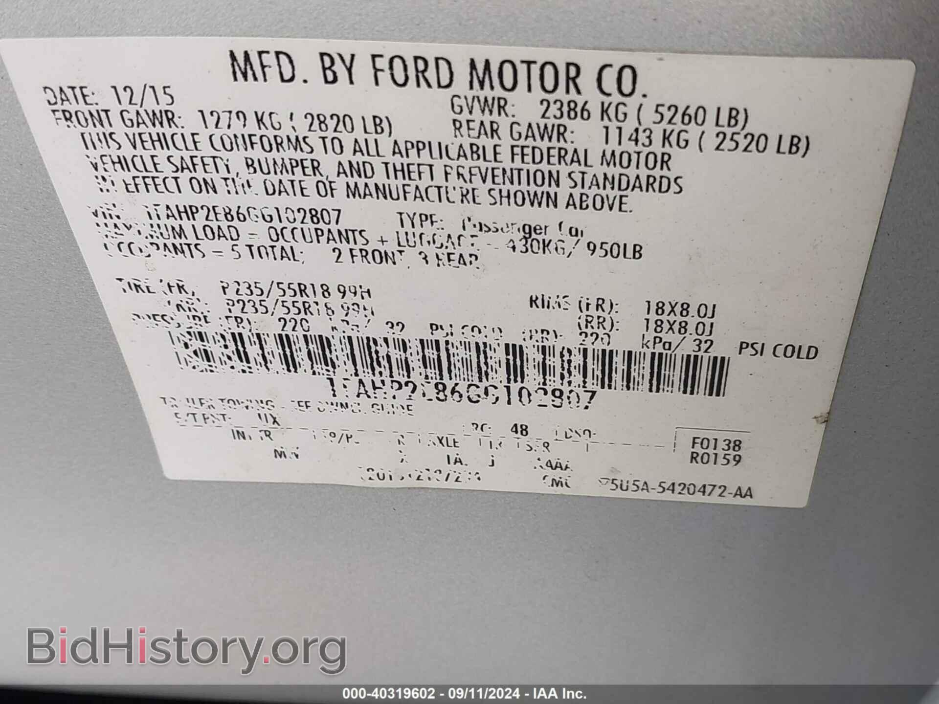 2016 FORD TAURUS - VIN: 1FAHP2E86GG102807 - Photo 9